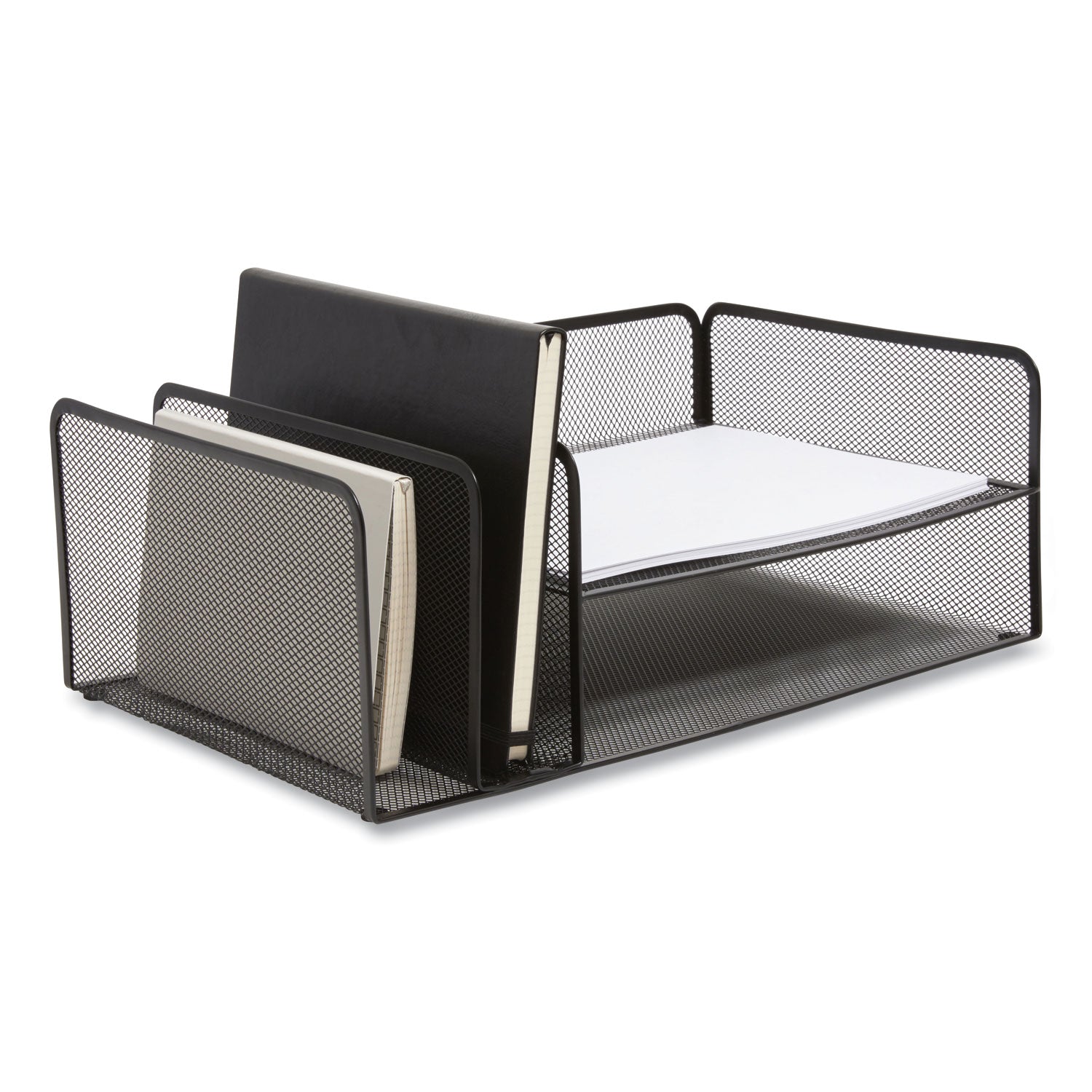 Wire Mesh Combination Organizer, Vertical/horizontal, 4 Sections, Letter-Size, 11.2 X 17.4 X 6.54, Matte Black