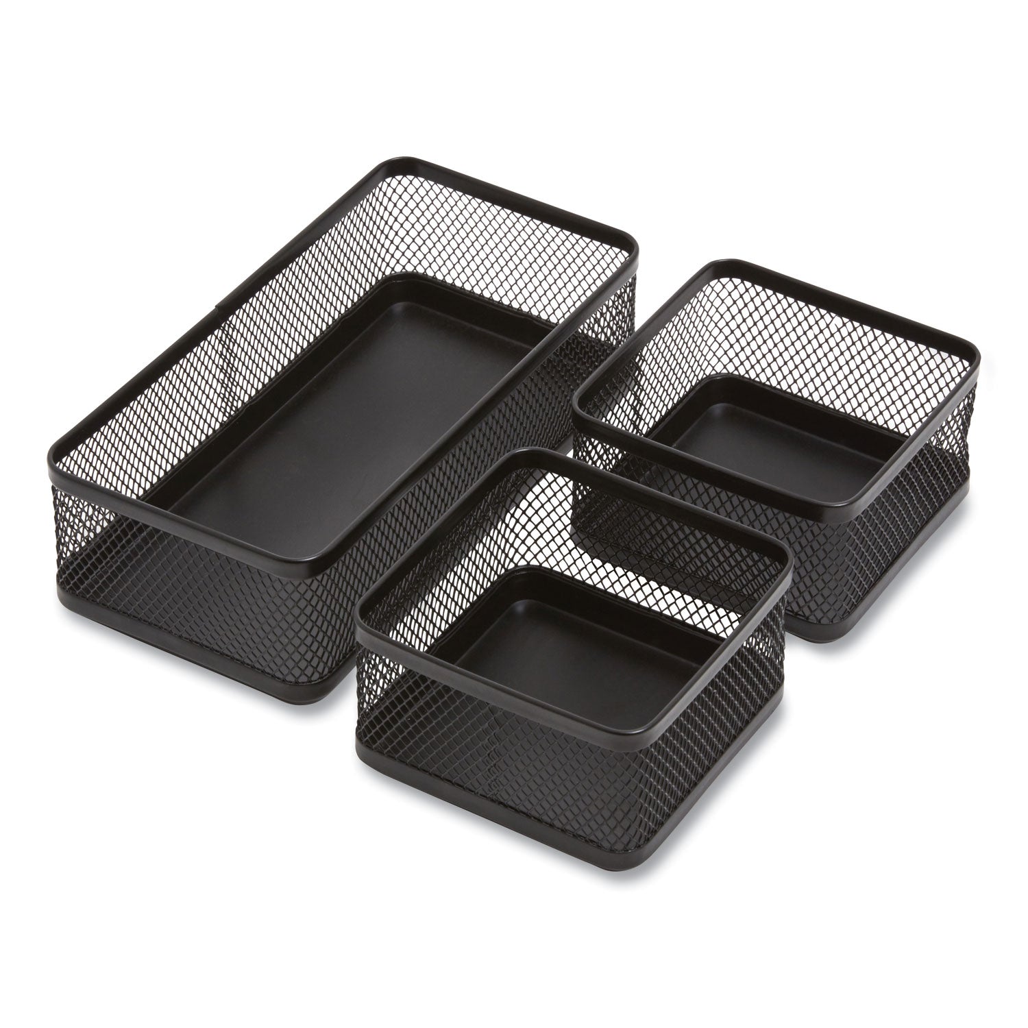 Three Compartment Stackable Wire Mesh Desk Organizer, 8.46 X 4.92 X 4.33, Black