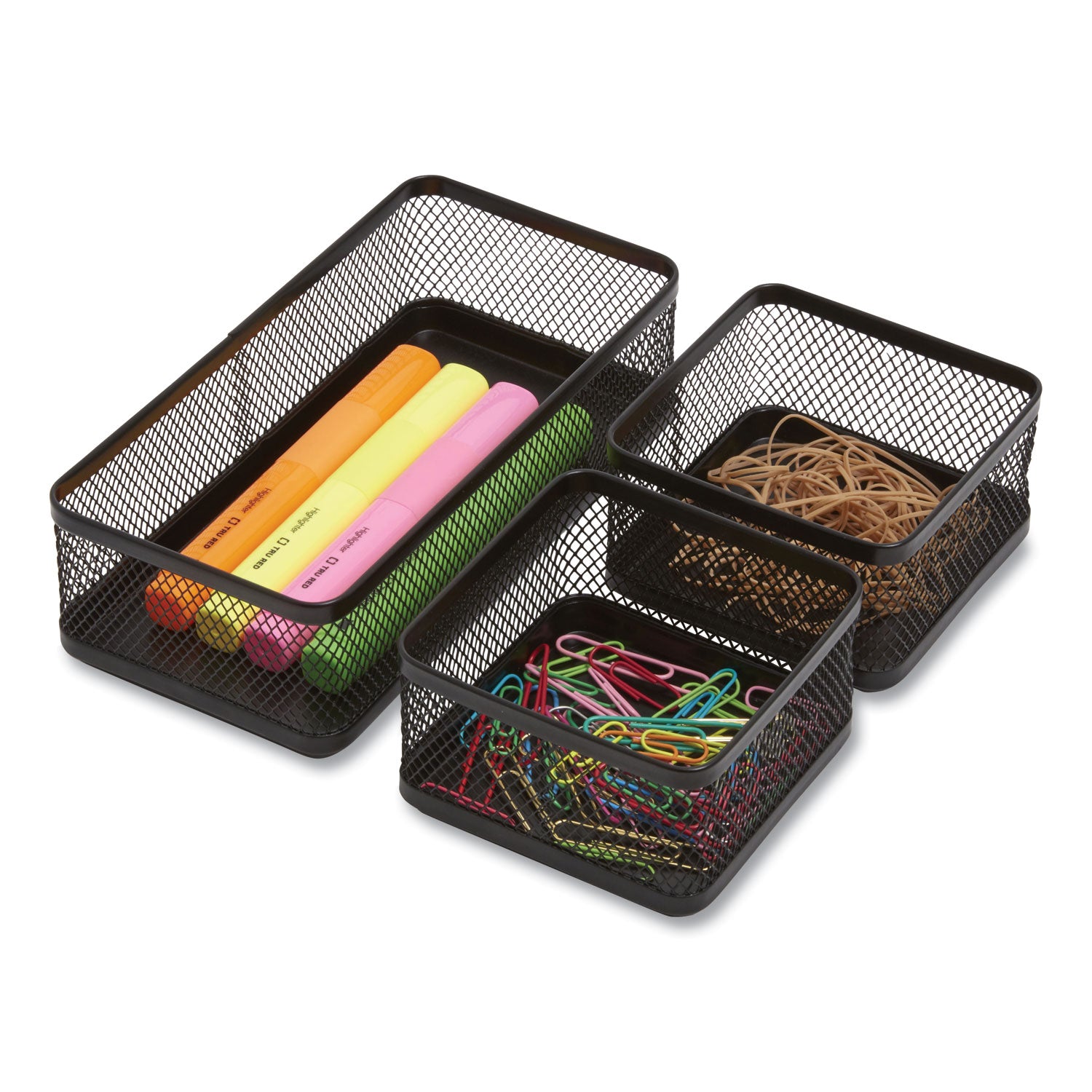 Three Compartment Stackable Wire Mesh Desk Organizer, 8.46 X 4.92 X 4.33, Black