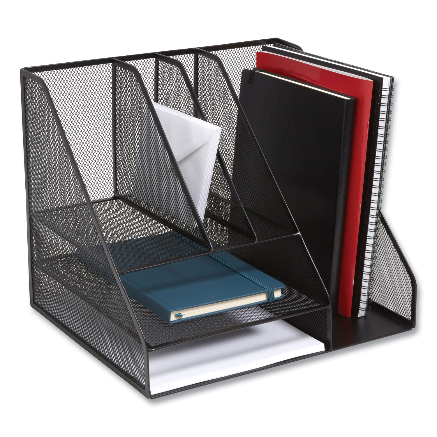 Wire Mesh Combination Organizer, Vertical/horizontal, 8 Sections, Letter-Size, 12 X 12 X 13.97, Matte Black