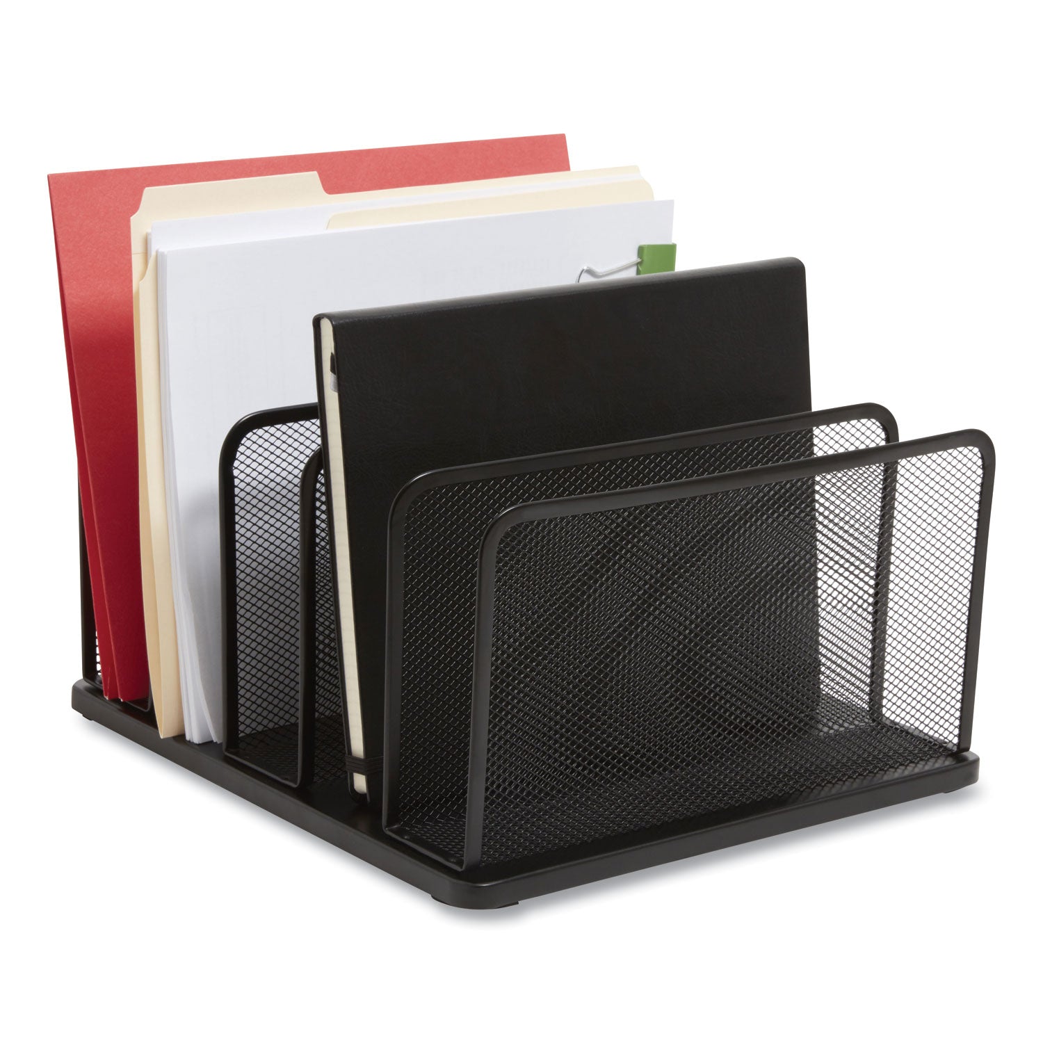 Wire Mesh Vertical Document Sorter, 5 Sections, Letter-Size, 11.57 X 12.83 X 6.69, Matte Black