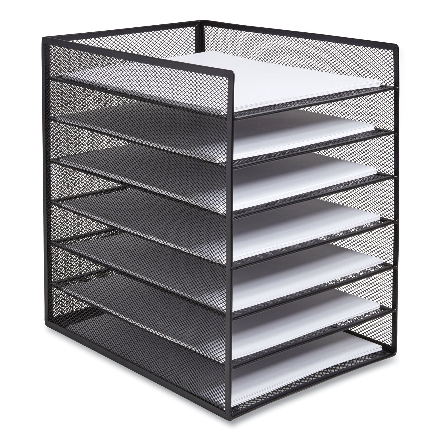 Front-Load Enclosed Wire Mesh Horizontal Document Organizer, 6 Sections, Letter-Size, 9.25 X 13.38 X 13.38, Matte Black