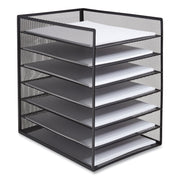 Front-Load Enclosed Wire Mesh Horizontal Document Organizer, 6 Sections, Letter-Size, 9.25 X 13.38 X 13.38, Matte Black