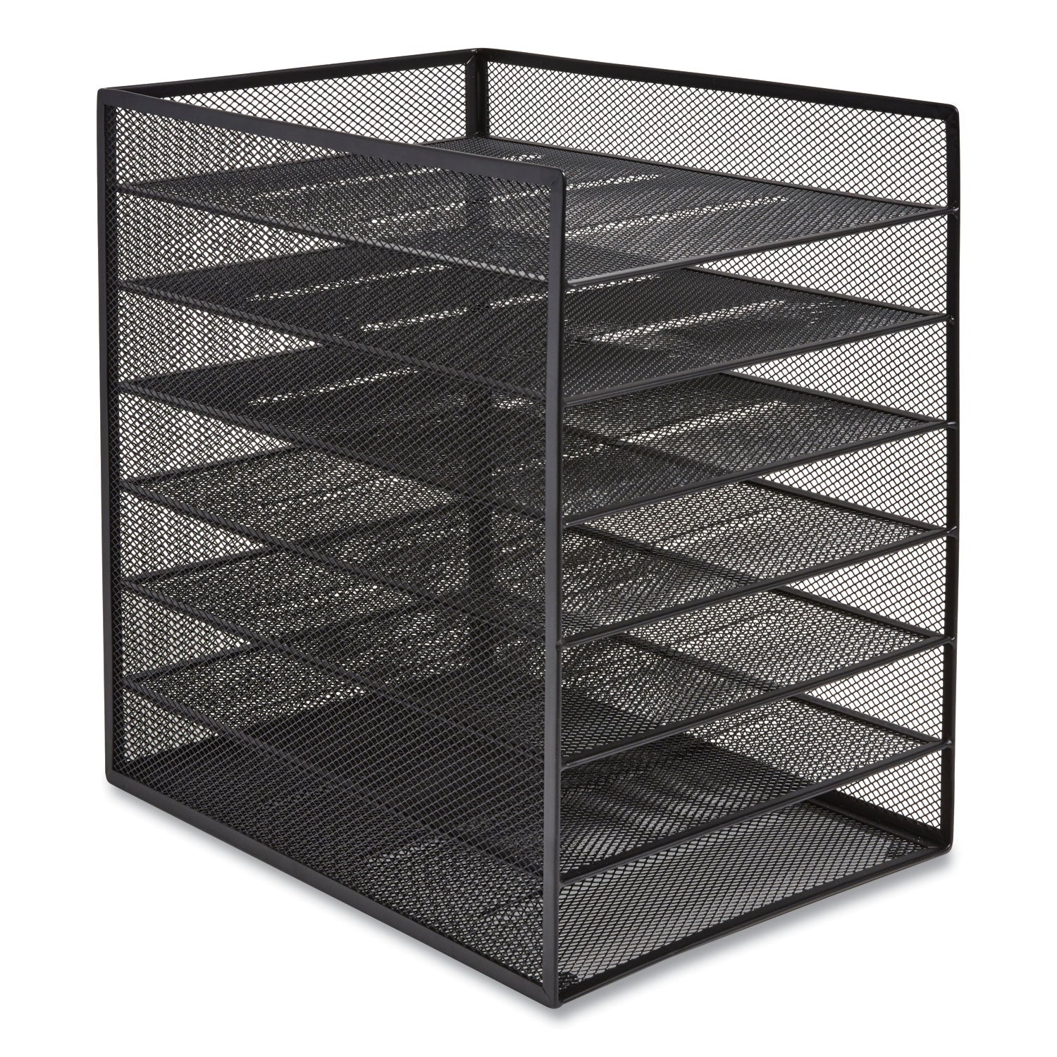 Front-Load Enclosed Wire Mesh Horizontal Document Organizer, 6 Sections, Letter-Size, 9.25 X 13.38 X 13.38, Matte Black