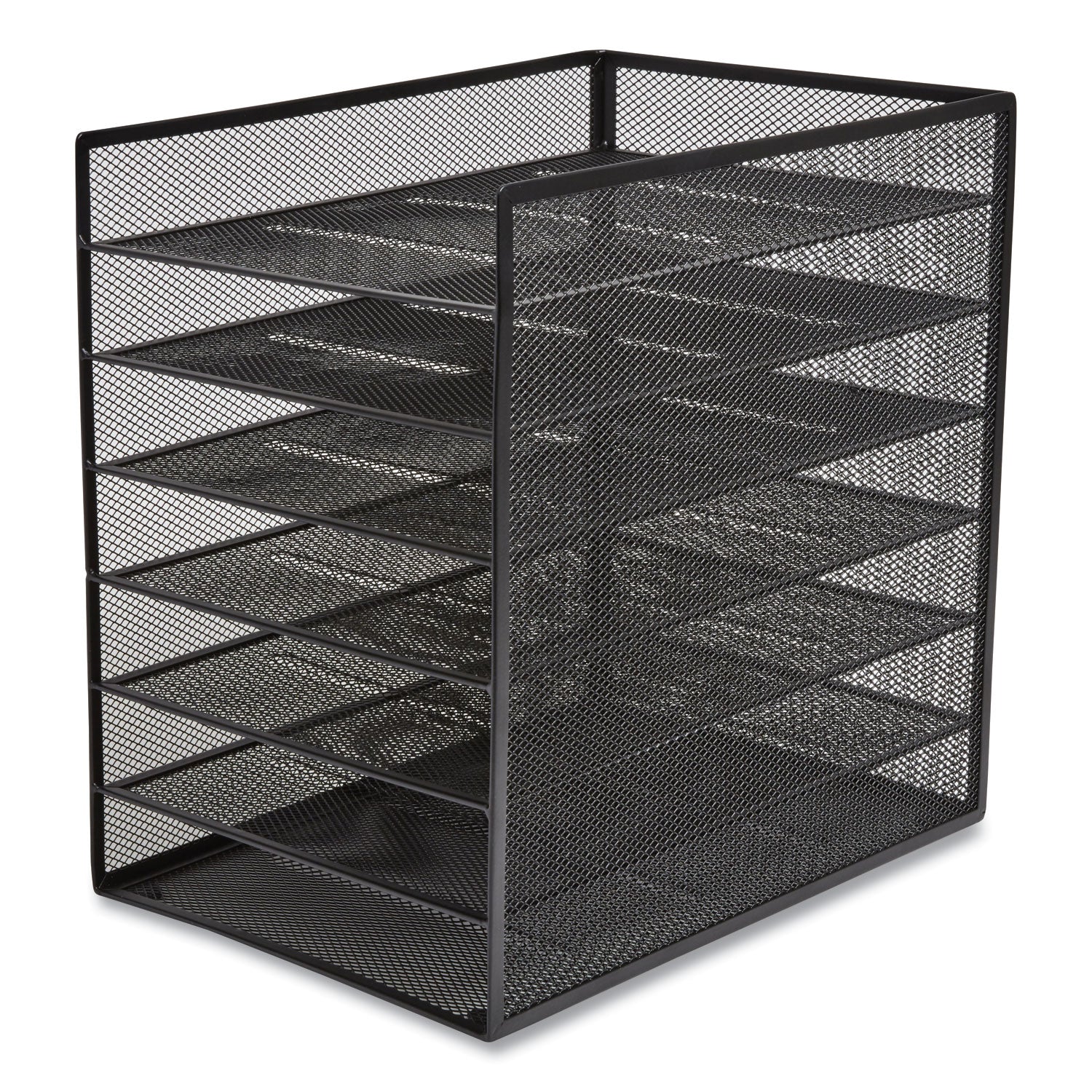 Front-Load Enclosed Wire Mesh Horizontal Document Organizer, 6 Sections, Letter-Size, 9.25 X 13.38 X 13.38, Matte Black