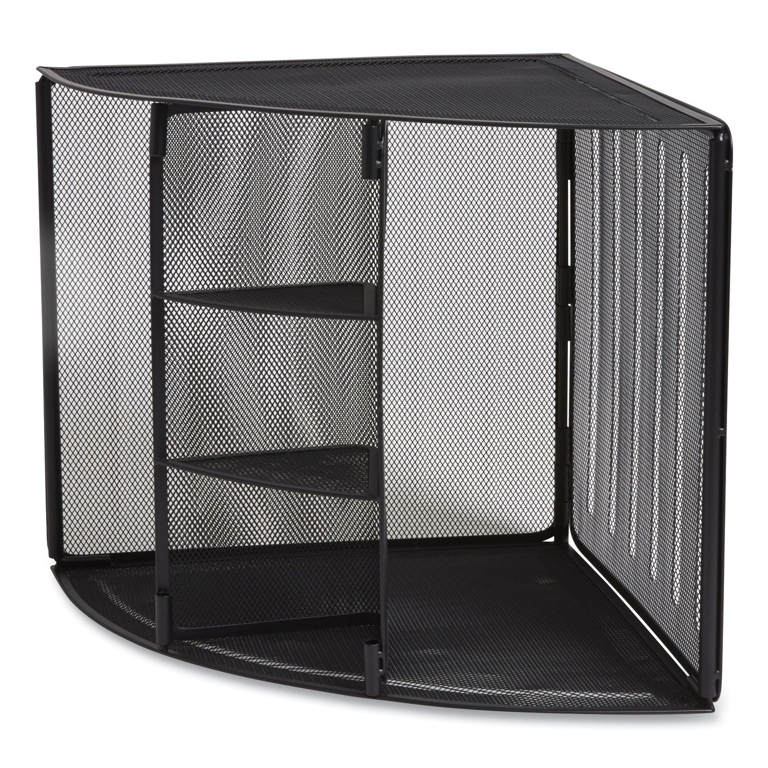 Wire Mesh Corner Organizer, Four Sections, 5.28 x 14.17 x 19.37, Black