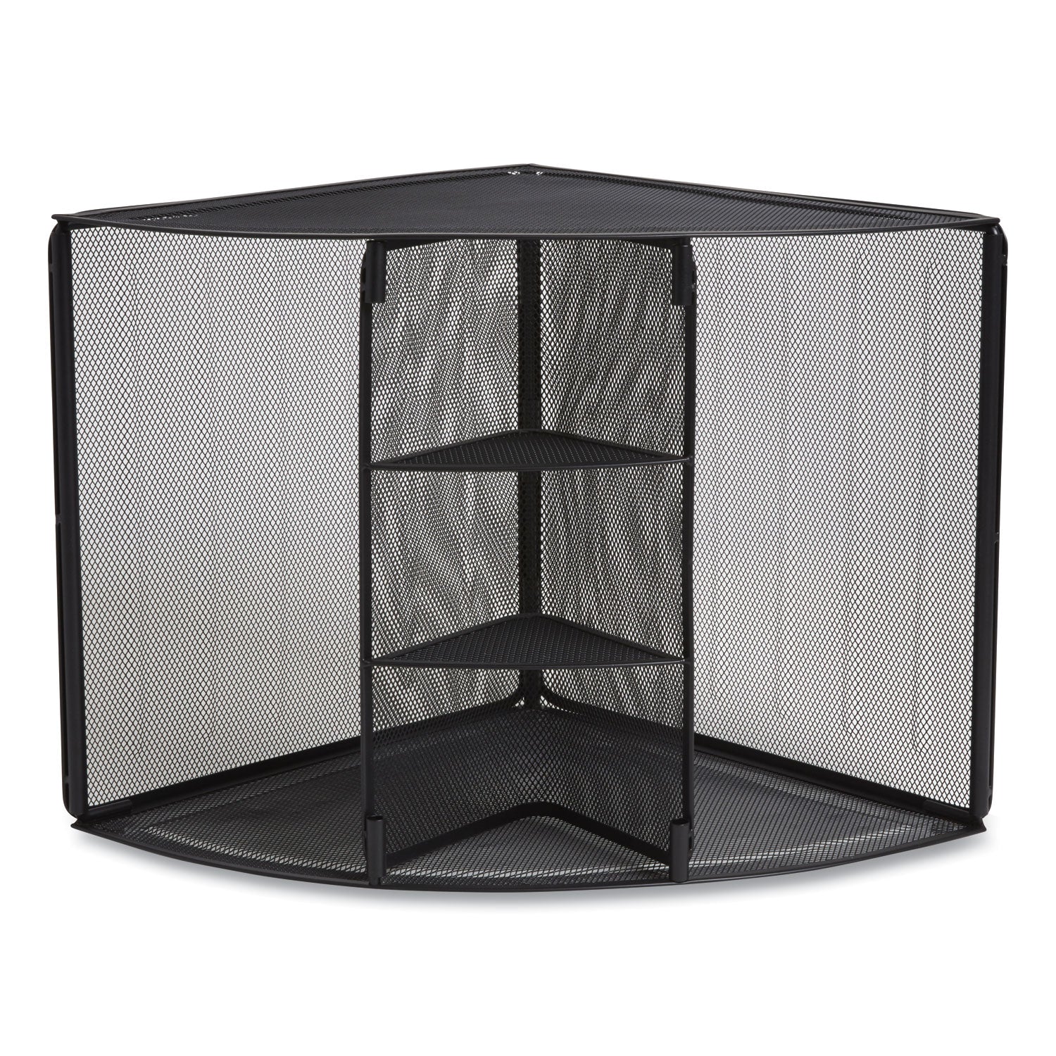 Wire Mesh Corner Organizer, Four Sections, 5.28 x 14.17 x 19.37, Black