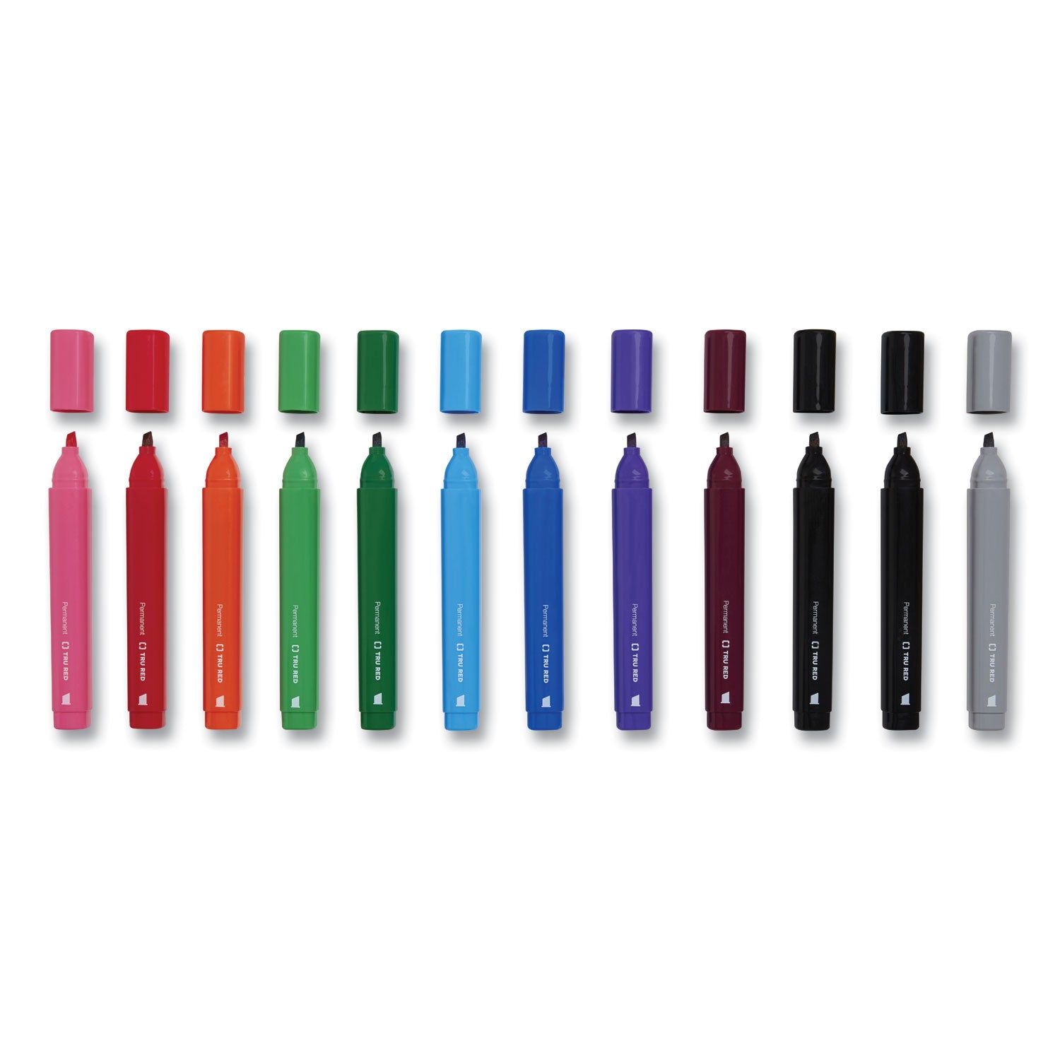 PERMANENT MARKER, TANK-STYLE, MEDIUM CHISEL TIP, ASSORTED COLORS, 12/PACK