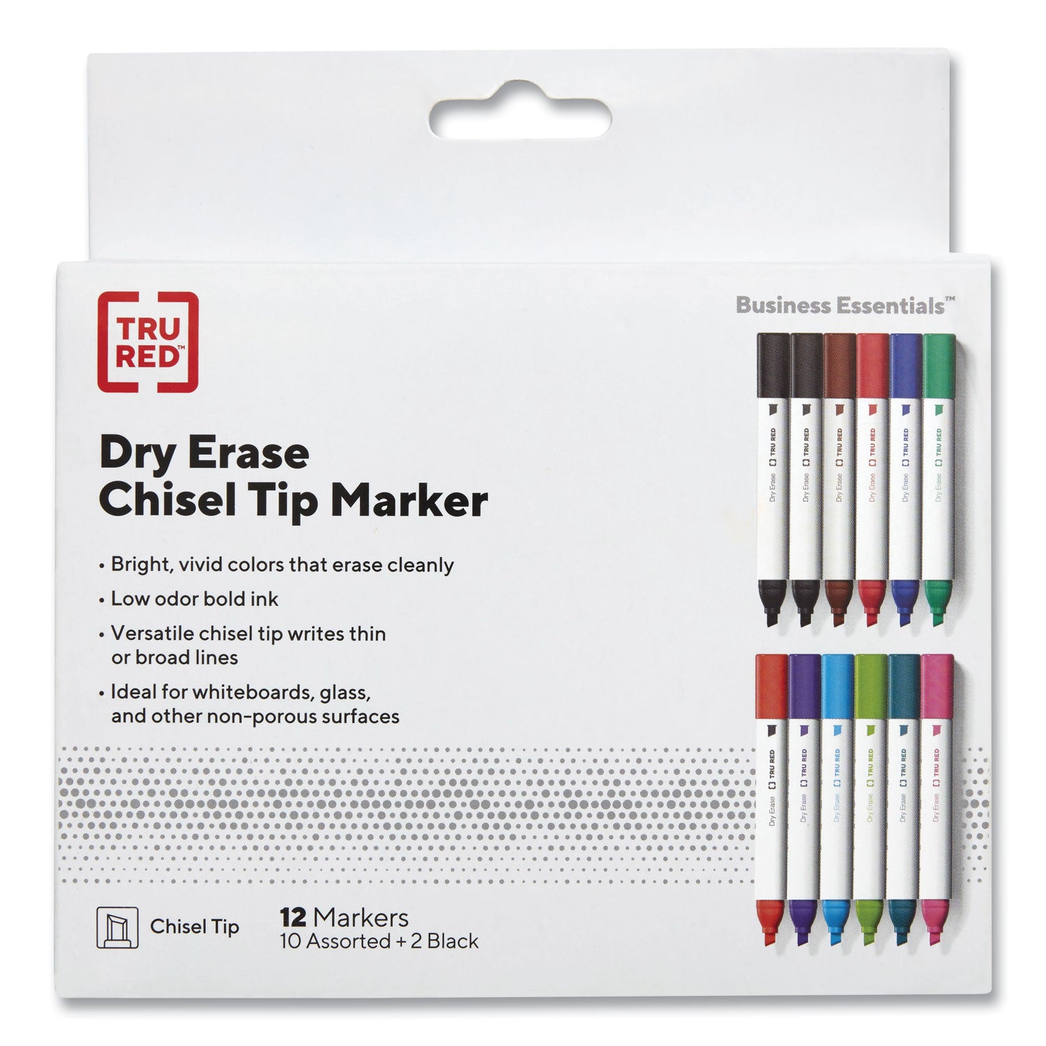 DRY ERASE MARKER, TANK-STYLE, MEDIUM CHISEL TIP, ASSORTED COLORS, 12/PACK