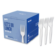 Eco-ID Mediumweight Compostable Cutlery, Fork, Plastic, White, 300/Pack