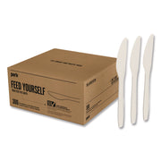 Eco-ID Compostable Cutlery, Mediumweight Knife, Plastic, White, 300/Pack
