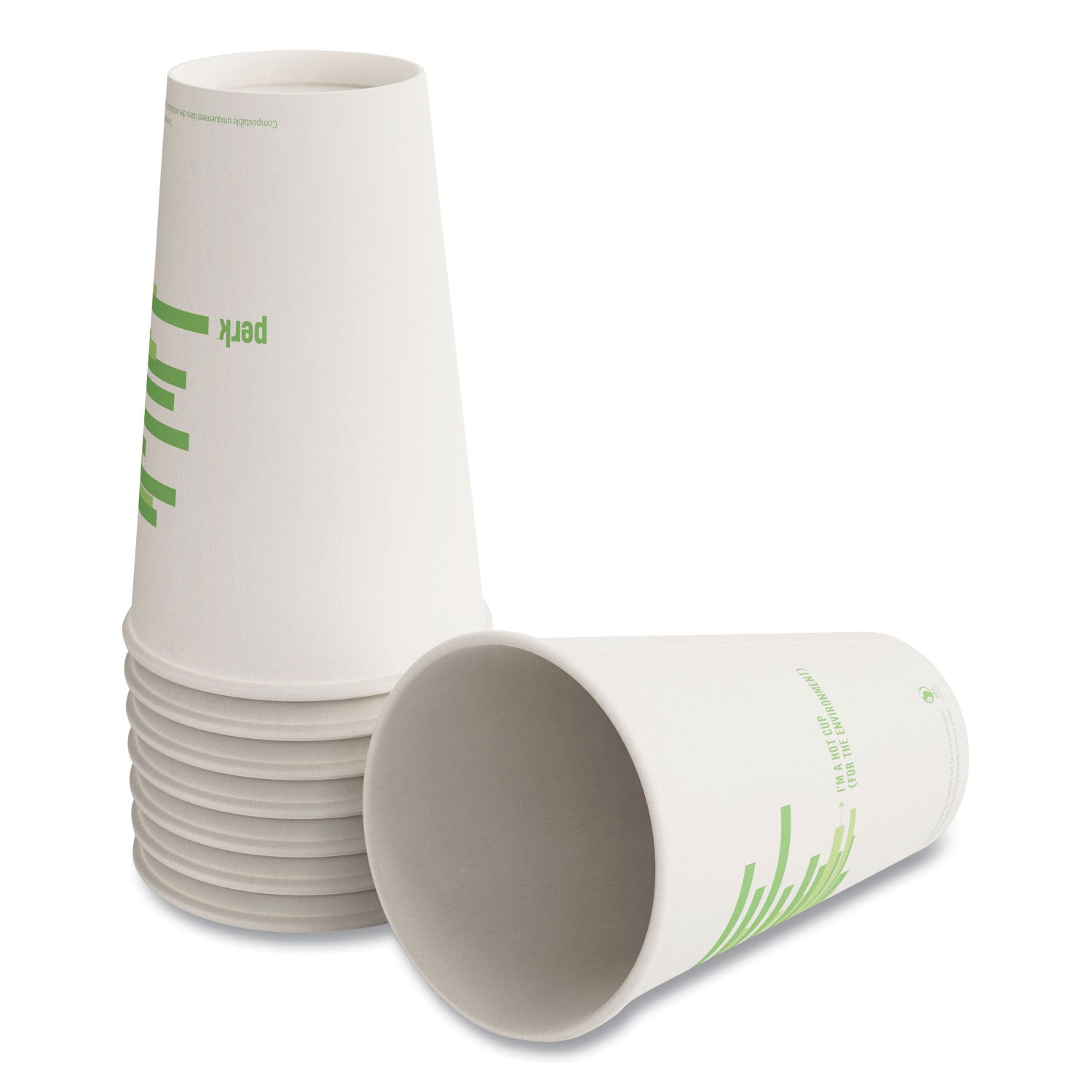 Eco-Id Compostable Paper Hot Cups, 16 Oz, White/green, 50/pack, 6 Packs/carton