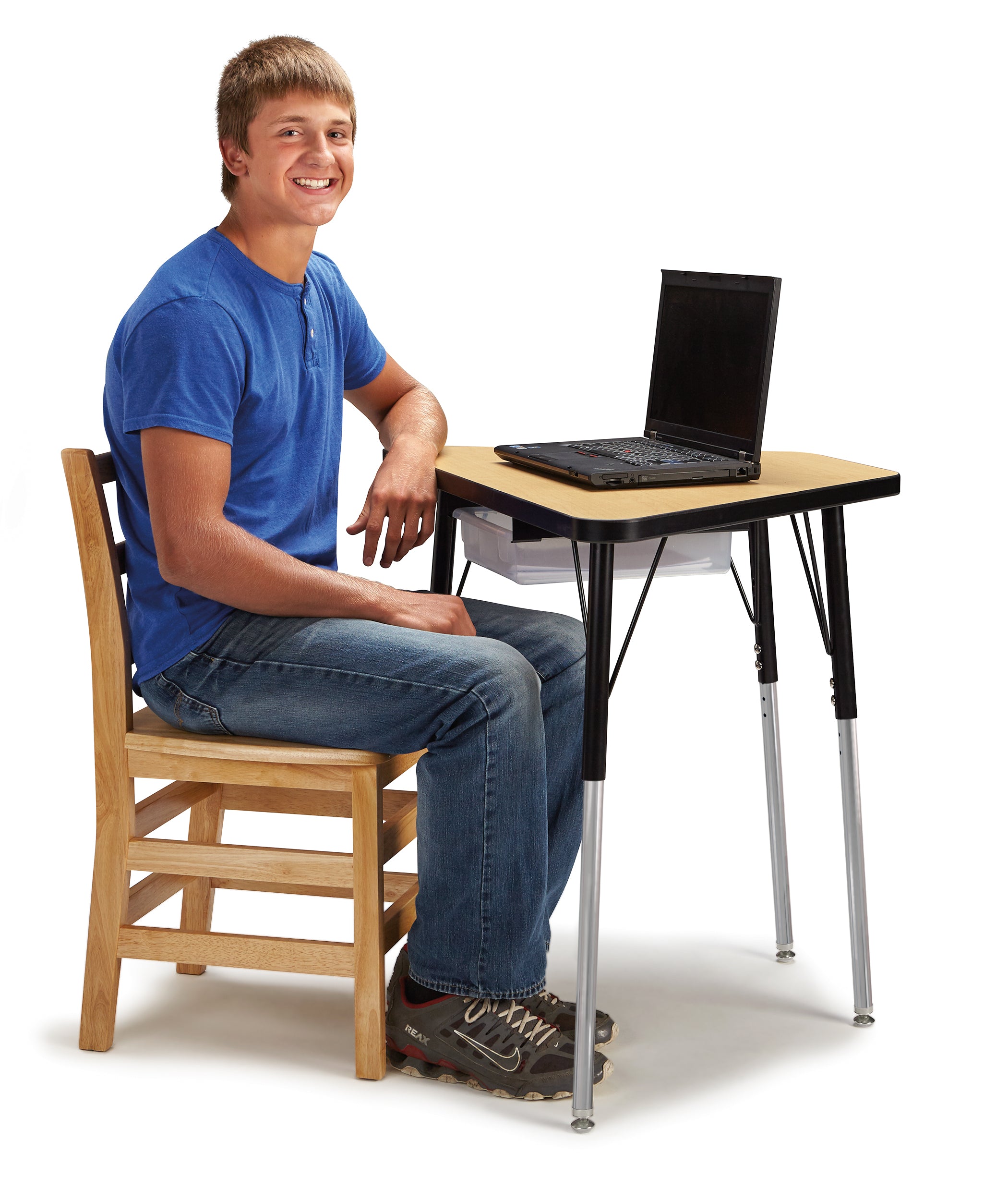 Berries® Tall Trapezoid Desk - Oak/Black/Black