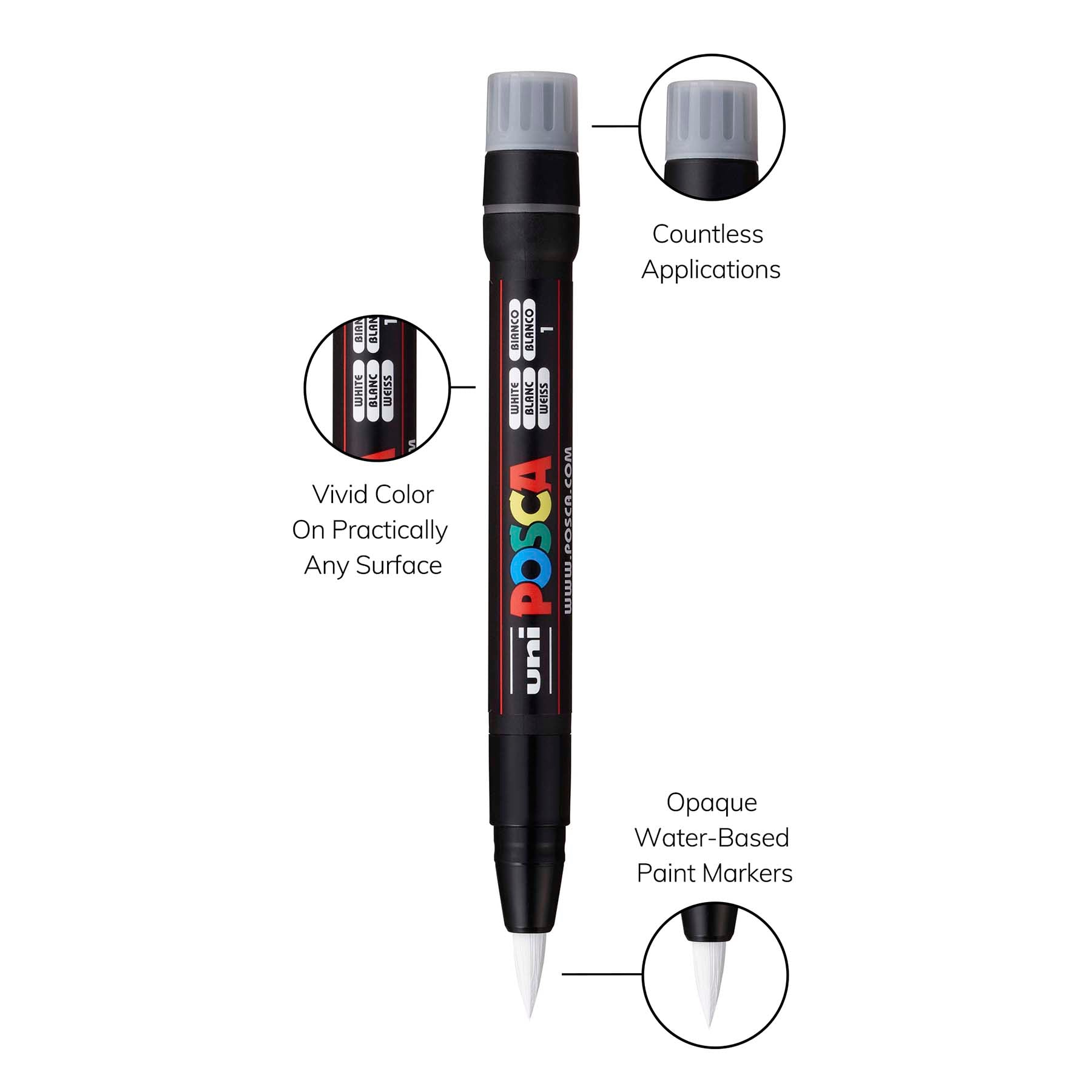 uni® POSCA PCF-350 Water-Based Paint Markers, Brush Tip (1-10mm), White