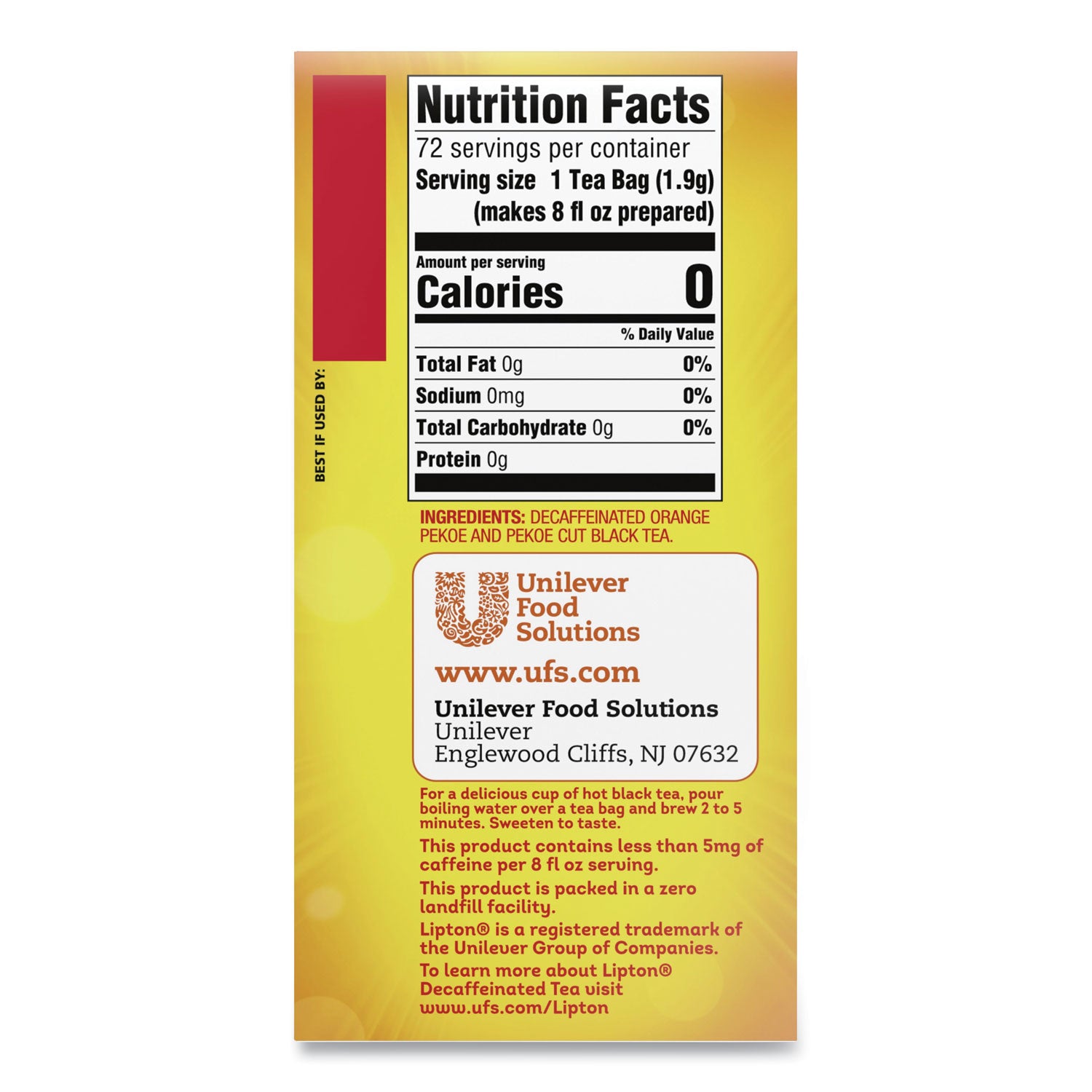 Black Tea - 16 oz Per Bag - 72 Teabag - Decaffeinated - 72 / Box