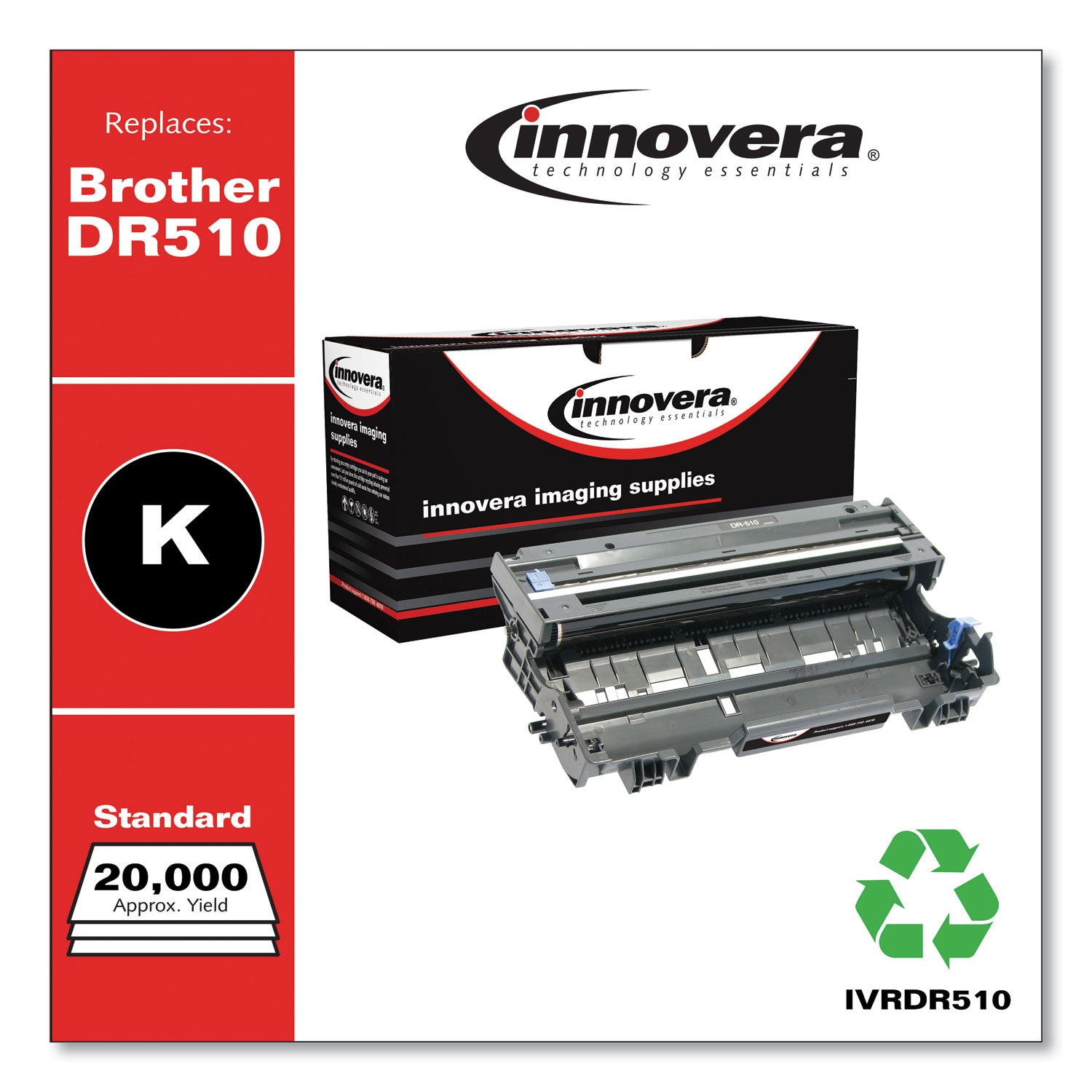 Remanufactured Black Drum Unit, Replacement for DR510, 20,000 Page-Yield