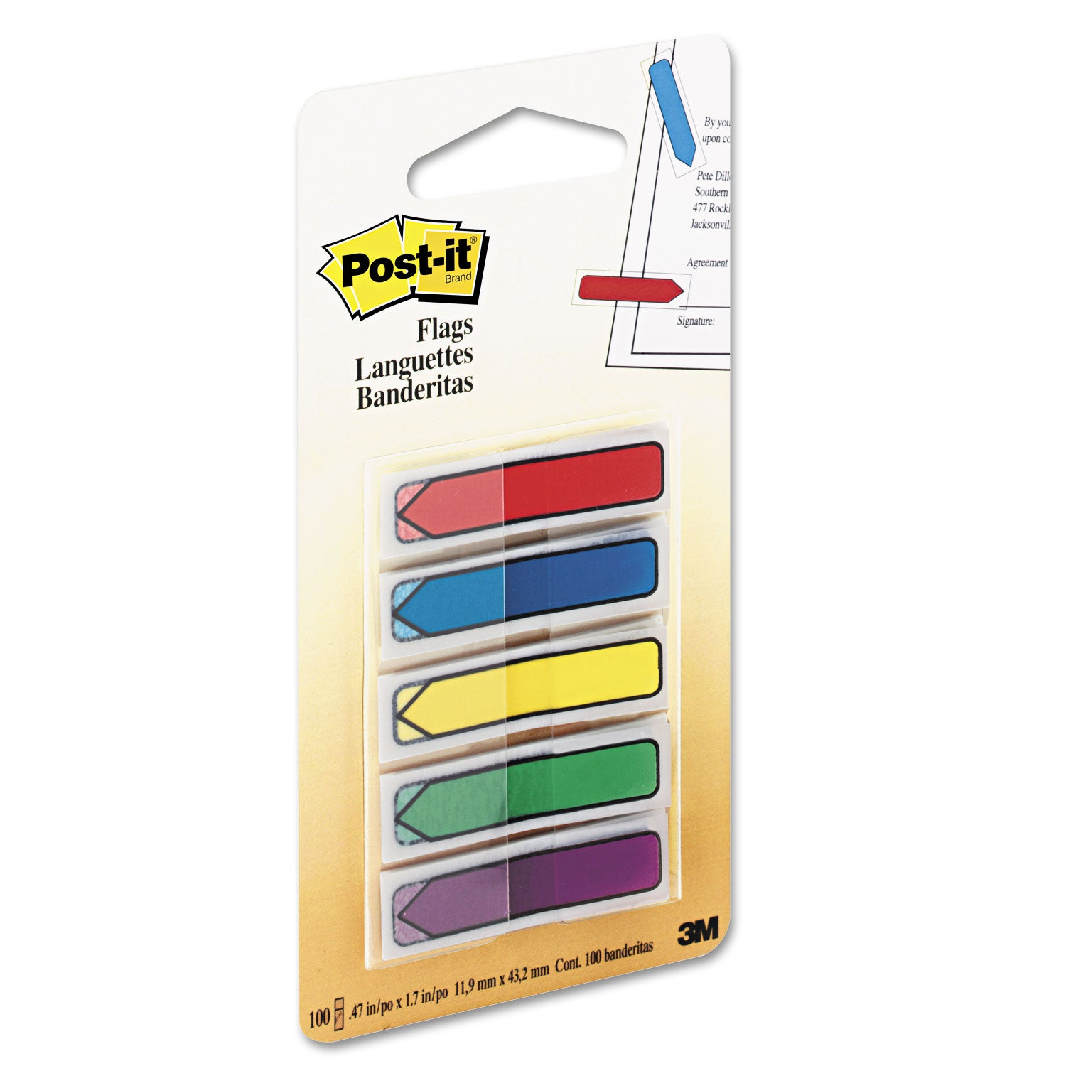 Post-it Arrow Flags, Bright Colors, 1/2" x 1 3/4", 20 Each of Blue, Green, Purple, Red, Yellow, 100 Flags per Pack, Removable, Self-Adhesive, Dispenser Included