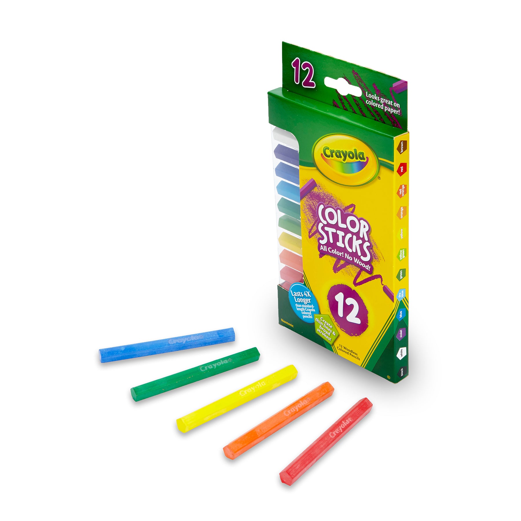 Color Sticks, Woodless Colored Pencils, 12 Count