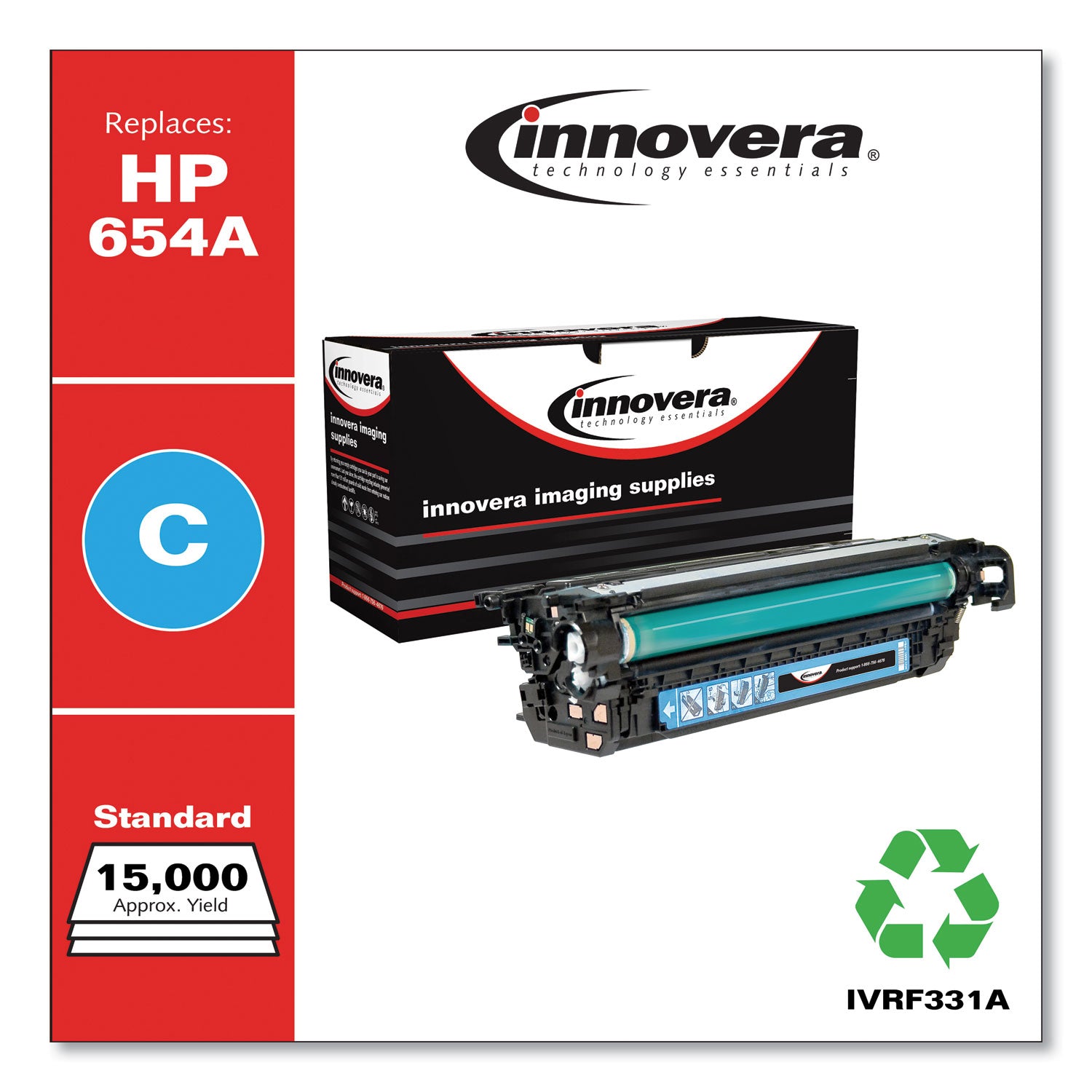Remanufactured Cyan Toner, Replacement for 654A (CF331A), 15,000 Page-Yield