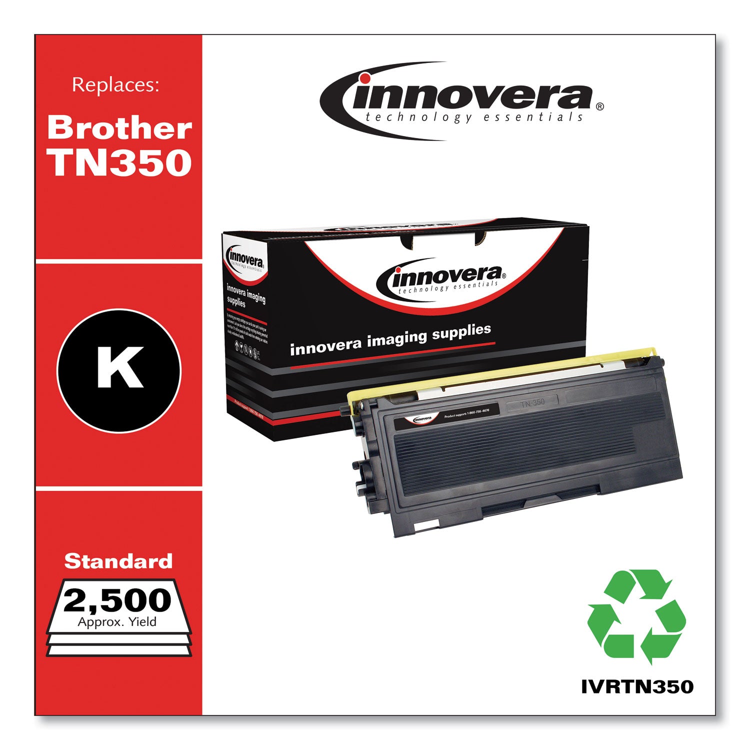 Remanufactured Black Toner, Replacement for TN350, 2,500 Page-Yield