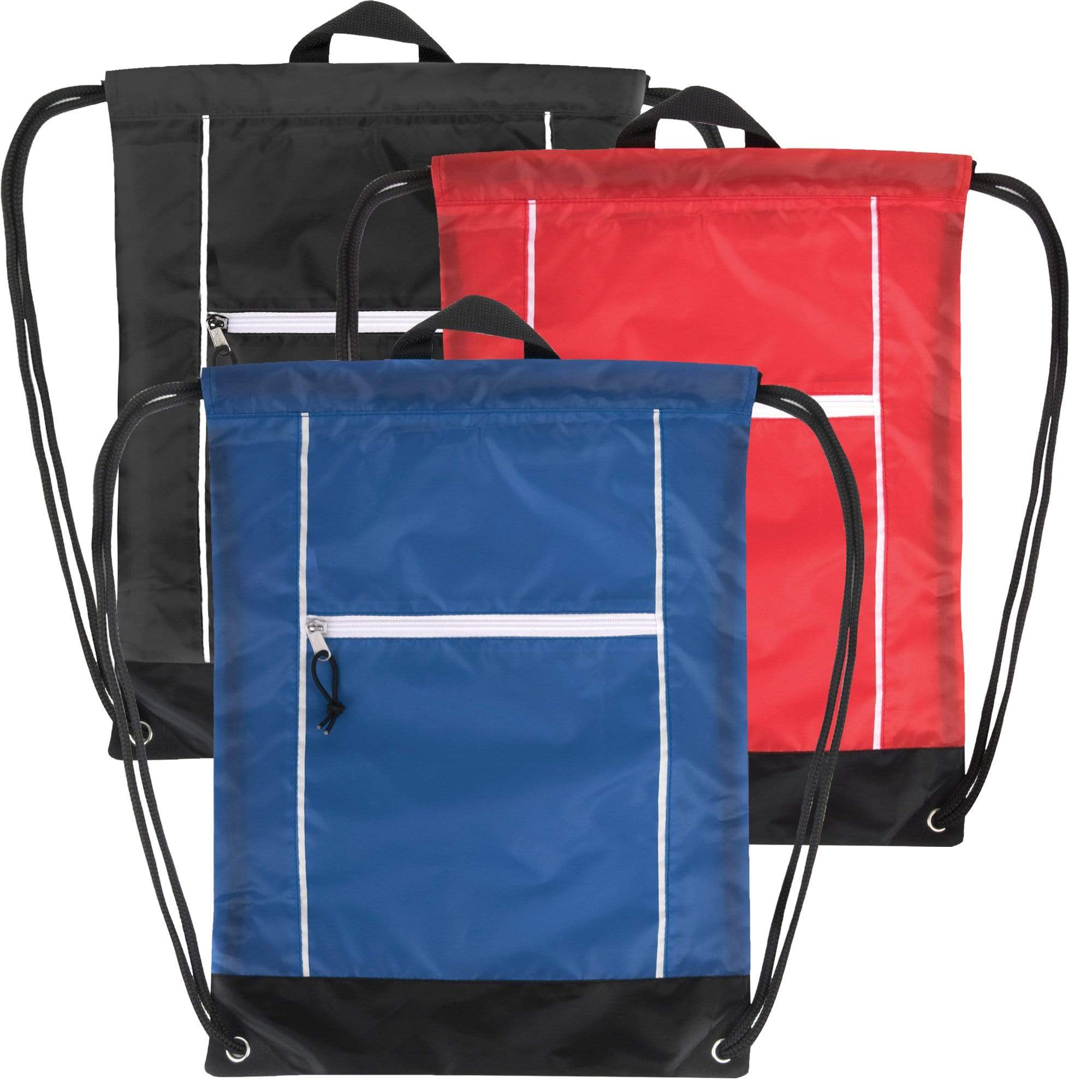 Front Accessory Pocket Drawstring Backpack - 5 Color Assortment - 100 in the Pack