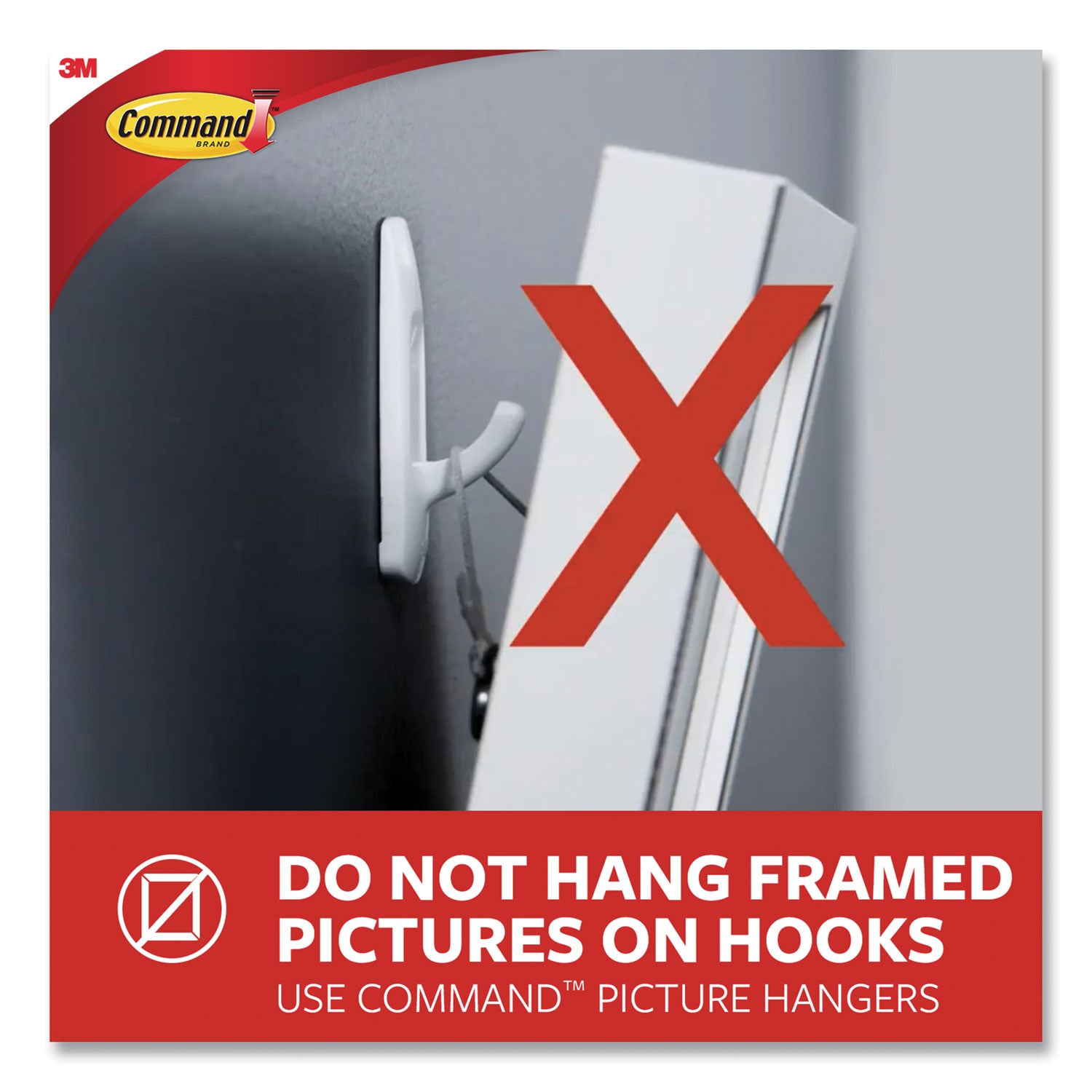 General Purpose Wire Hooks, Large, Metal, White, 5 lb Capacity, 3 Hooks and 8 Strips/Pack