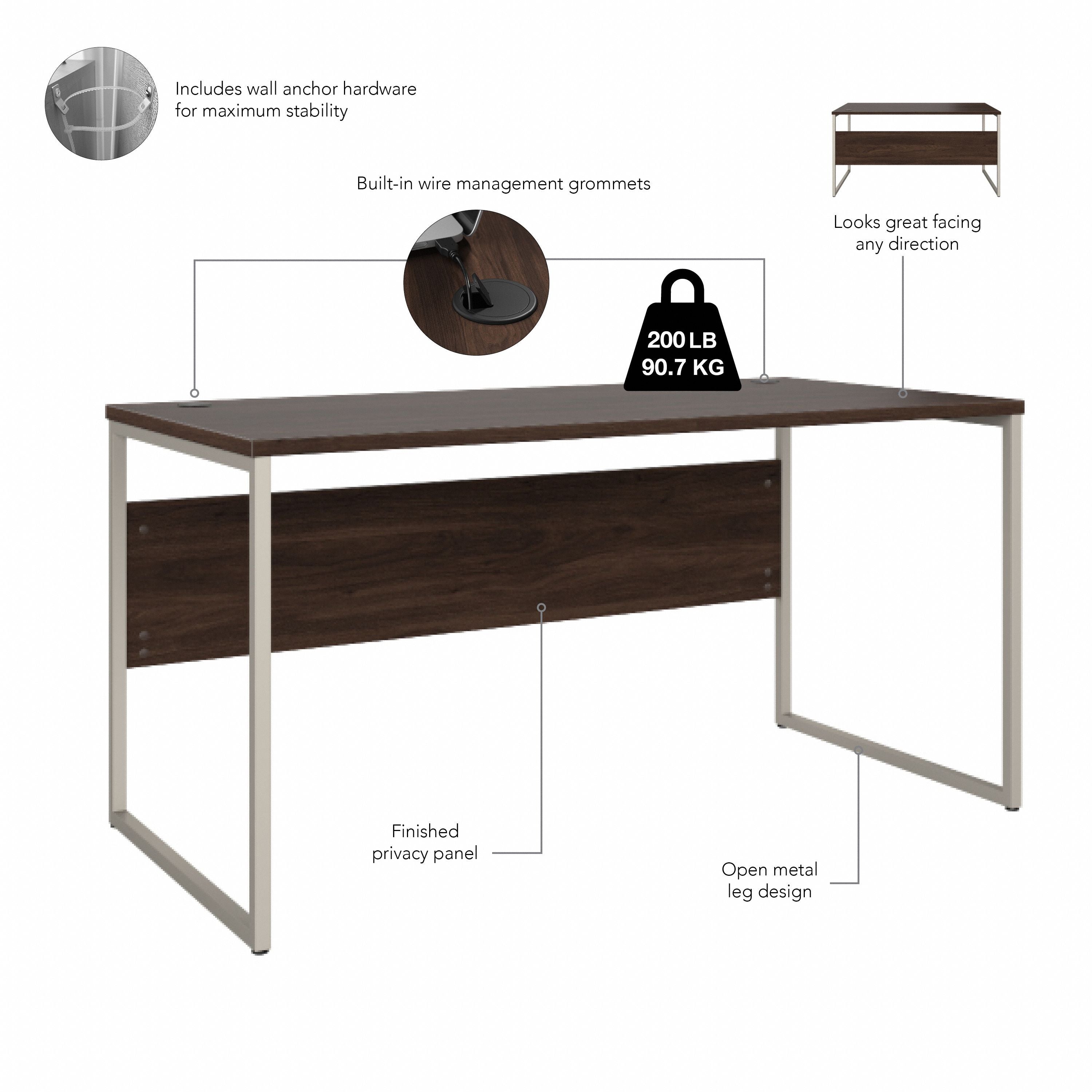 Bush Business Furniture Hybrid 60W x 30D Computer Table Desk with Metal Legs in Black Walnut - 59.45" Width x 29.37" Depth x 29.91" Height