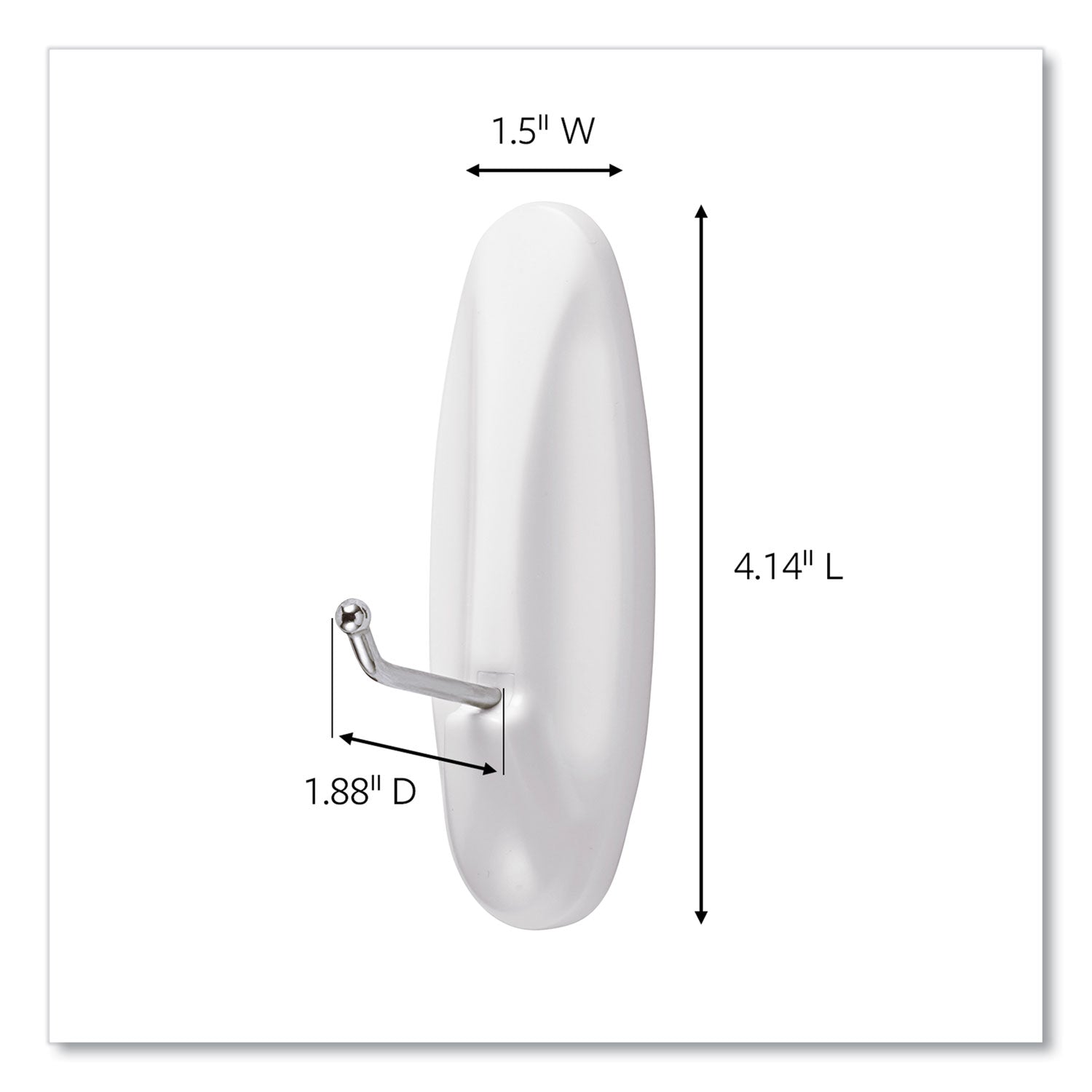 General Purpose Wire Hooks, Large, Metal, White, 5 lb Capacity, 3 Hooks and 8 Strips/Pack