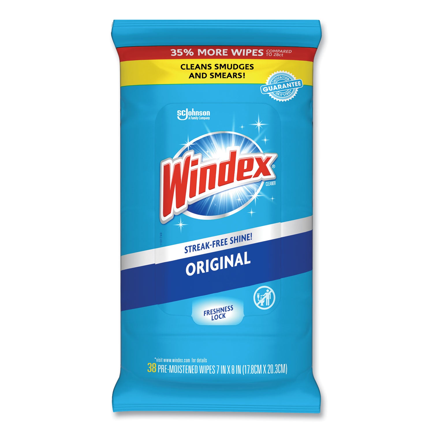 Glass And Surface Wet Wipe, Cloth, 7 X 8, Unscented, White, 38/Pack