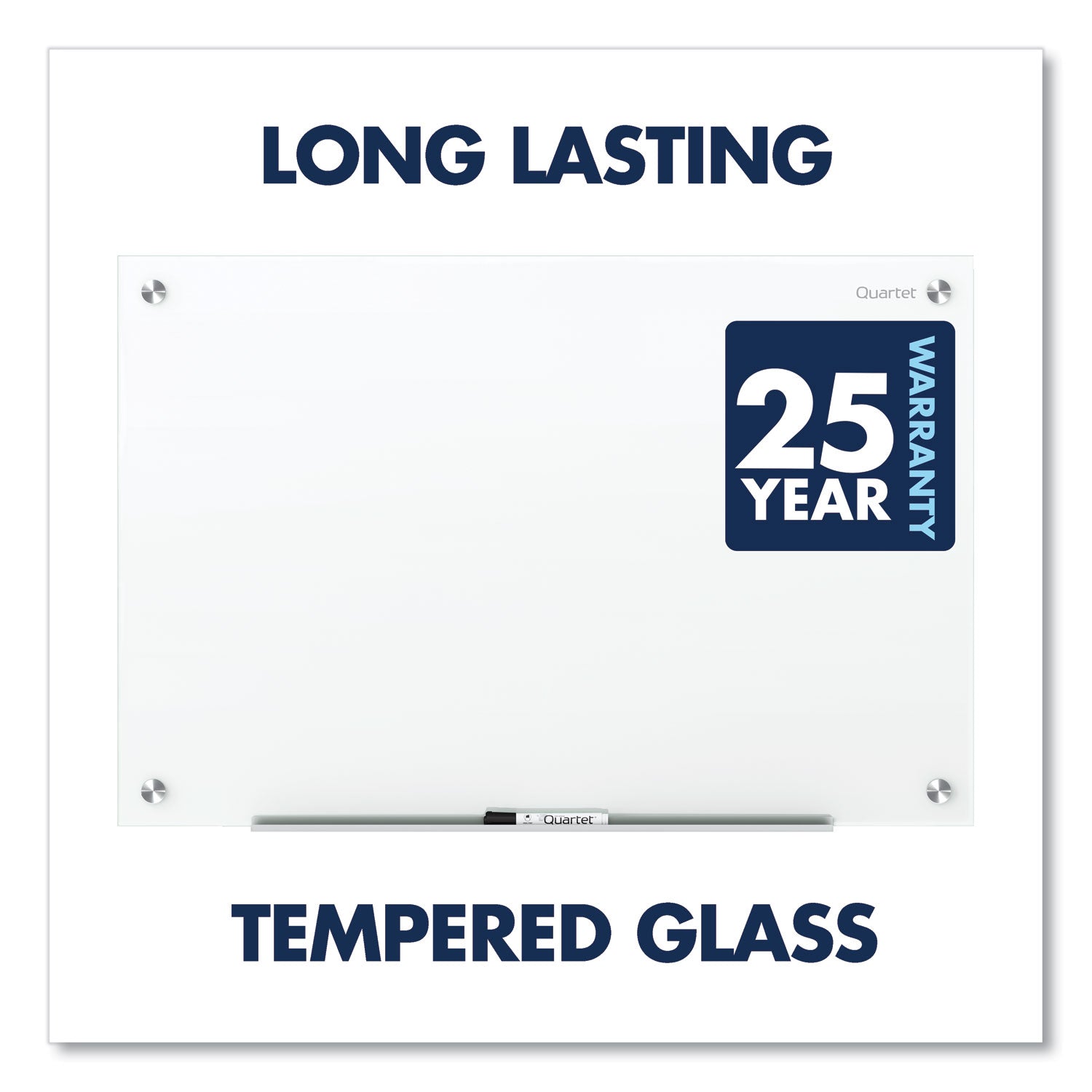 96" (8 ft) Width x 48" (4 ft) Height - Brilliance White Tempered Glass Surface - Rectangle - Horizontal/Vertical - Magnetic - 1 Each