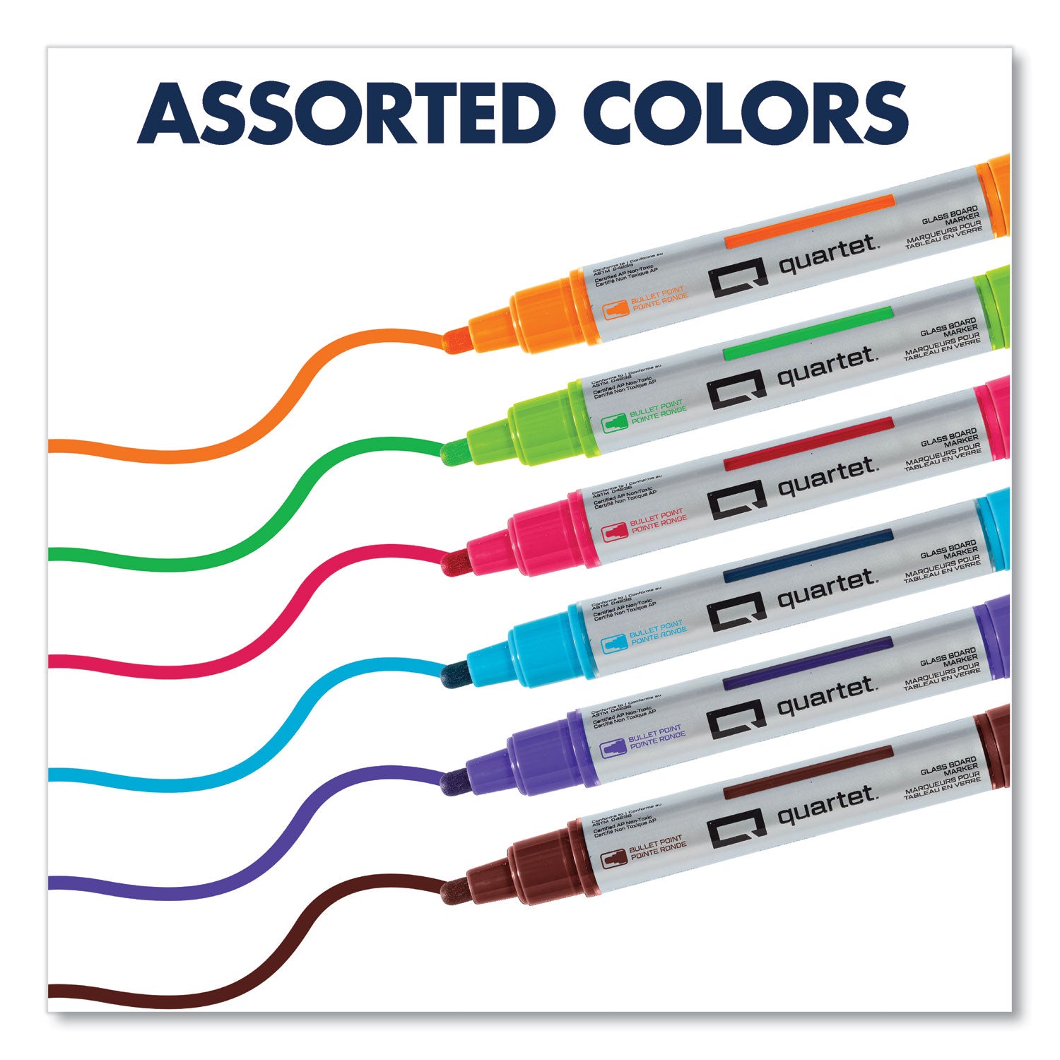 Quartet Premium Glass Board Dry-erase Markers - Bullet Marker Point - Pink, Blue, Green, Orange, Purple, Brown Ink - Liquid - 6 / Pack