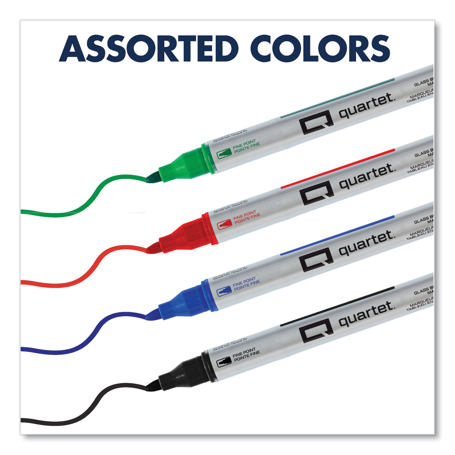 Quartet Premium Glass Board Dry-erase Markers - Fine Marker Point - Erasable - Black, Blue, Red, Green Ink - Liquid - 6 / Pack