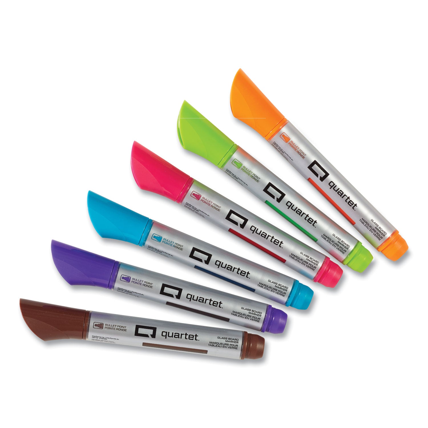 Quartet Premium Glass Board Dry-erase Markers - Bullet Marker Point - Pink, Blue, Green, Orange, Purple, Brown Ink - Liquid - 6 / Pack