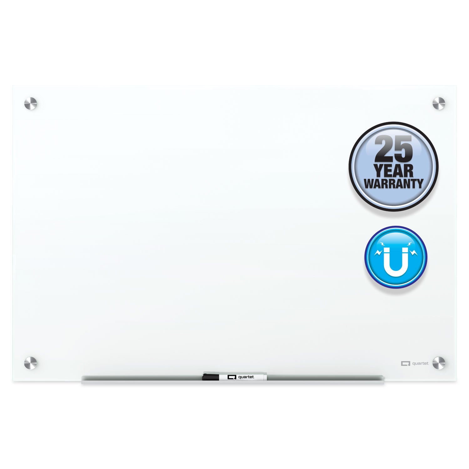 48" (4 ft) Width x 48" (4 ft) Height - White Tempered Glass Surface - Square - Horizontal/Vertical - Magnetic - Frameless, Accessory Tray, Stain Resistant, Ghost Resistant, Durable, Scratch Resistant, Dent Resistant, Non-absorbent - 1 Each