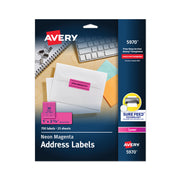 High-Visibility Labels, Permanent Adhesive, Neon Magenta, 1" x 2-5/8", 750 Labels
