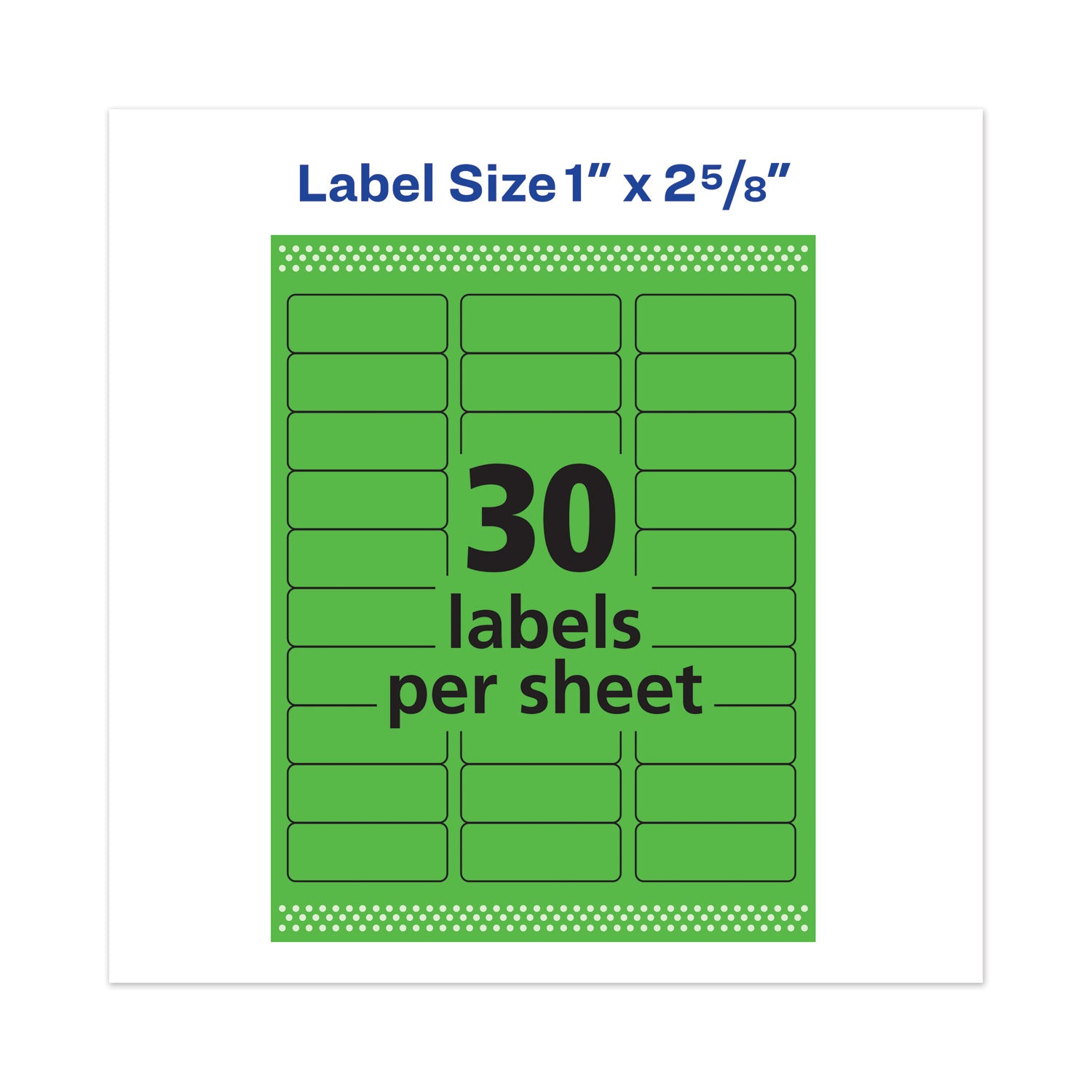 High-Visibility Labels, Permanent Adhesive, Neon Green, 1" x 2-5/8", 750 Labels