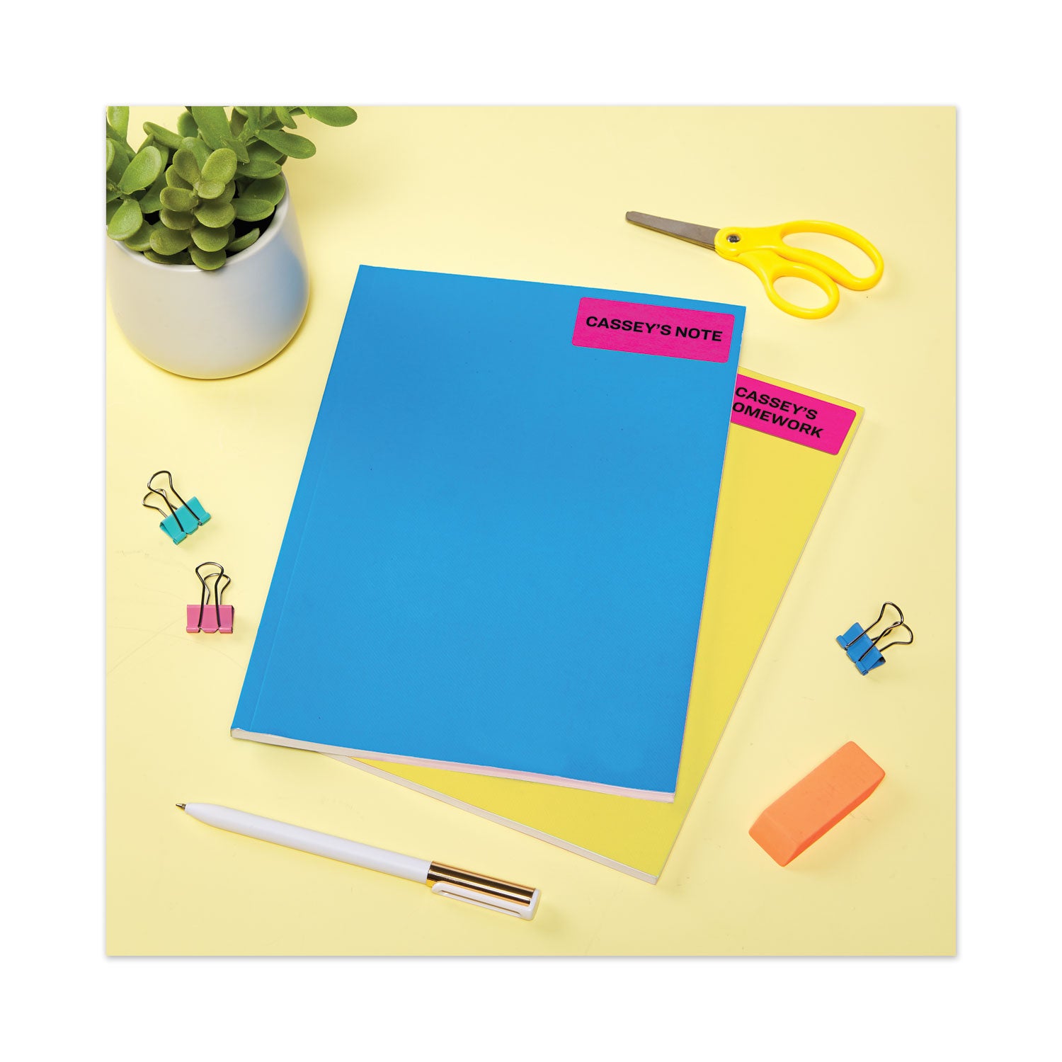 High-Visibility Labels, Permanent Adhesive, Neon Magenta, 1" x 2-5/8", 750 Labels