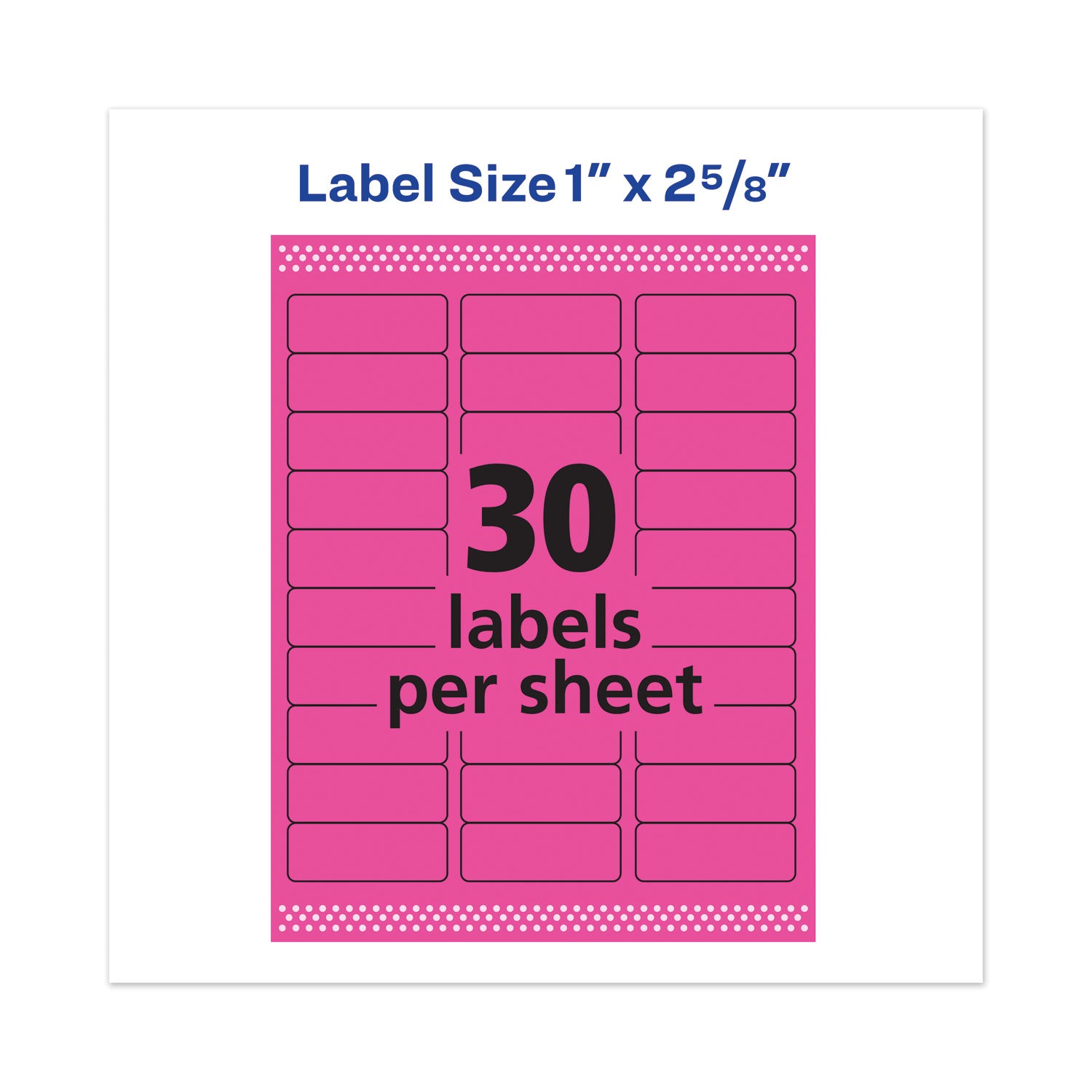 High-Visibility Labels, Permanent Adhesive, Neon Magenta, 1" x 2-5/8", 750 Labels