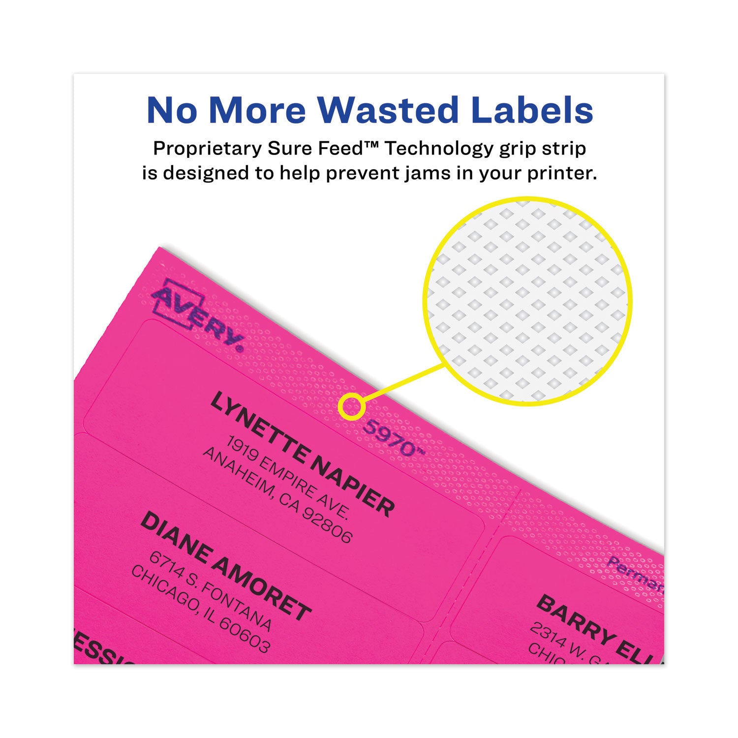 High-Visibility Labels, Permanent Adhesive, Neon Magenta, 1" x 2-5/8", 750 Labels