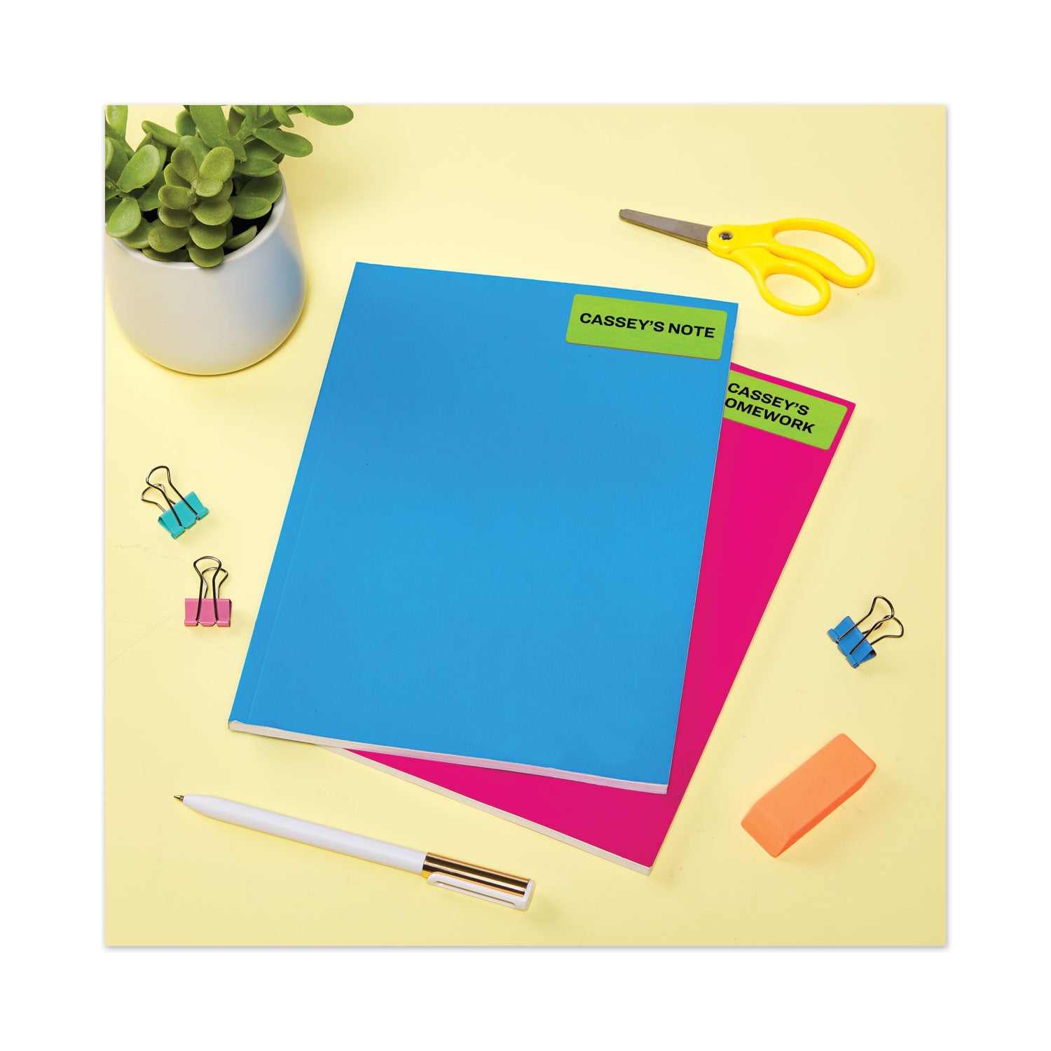 High-Visibility Labels, Permanent Adhesive, Neon Green, 1" x 2-5/8", 750 Labels