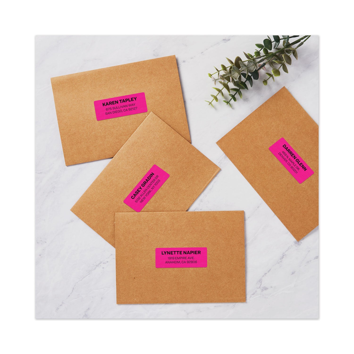 High-Visibility Labels, Permanent Adhesive, Neon Magenta, 1" x 2-5/8", 750 Labels