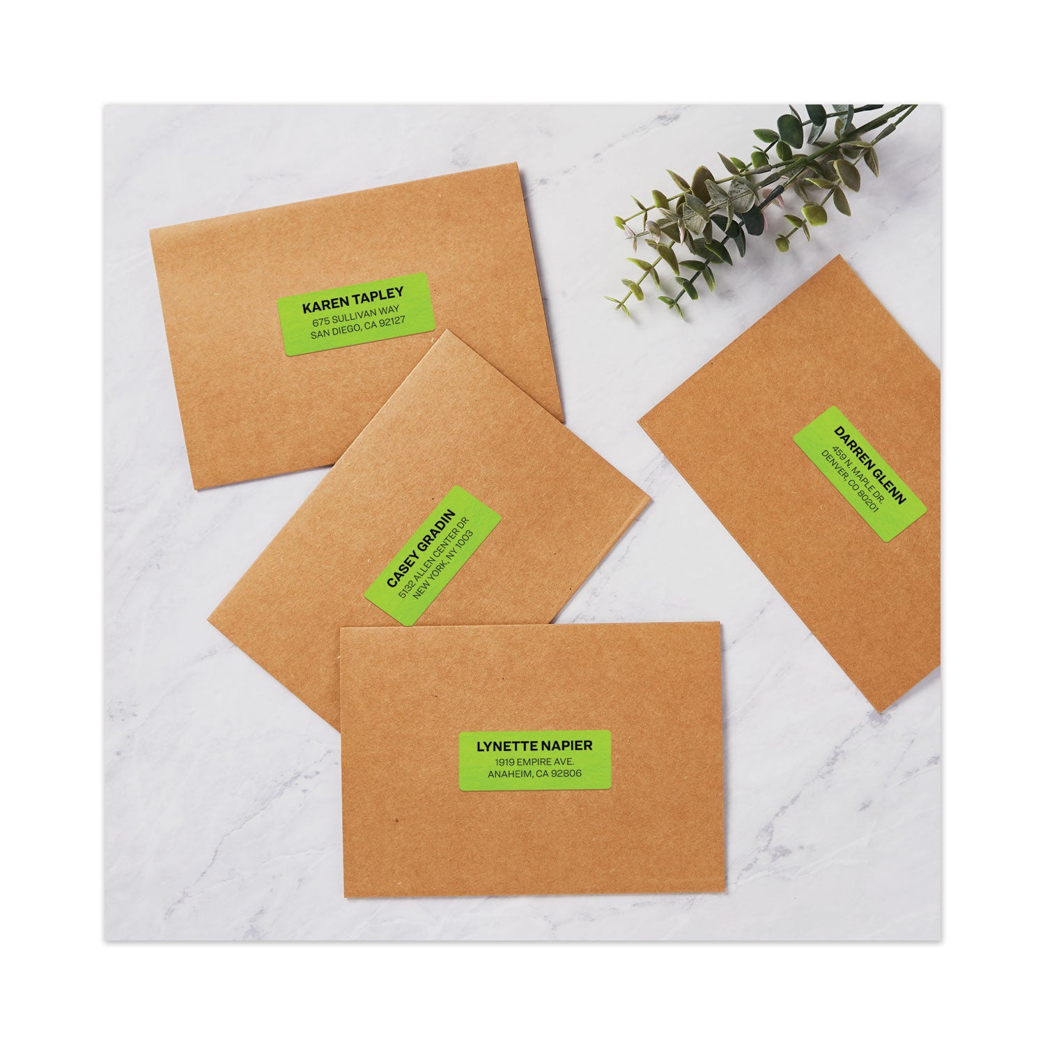 High-Visibility Labels, Permanent Adhesive, Neon Green, 1" x 2-5/8", 750 Labels