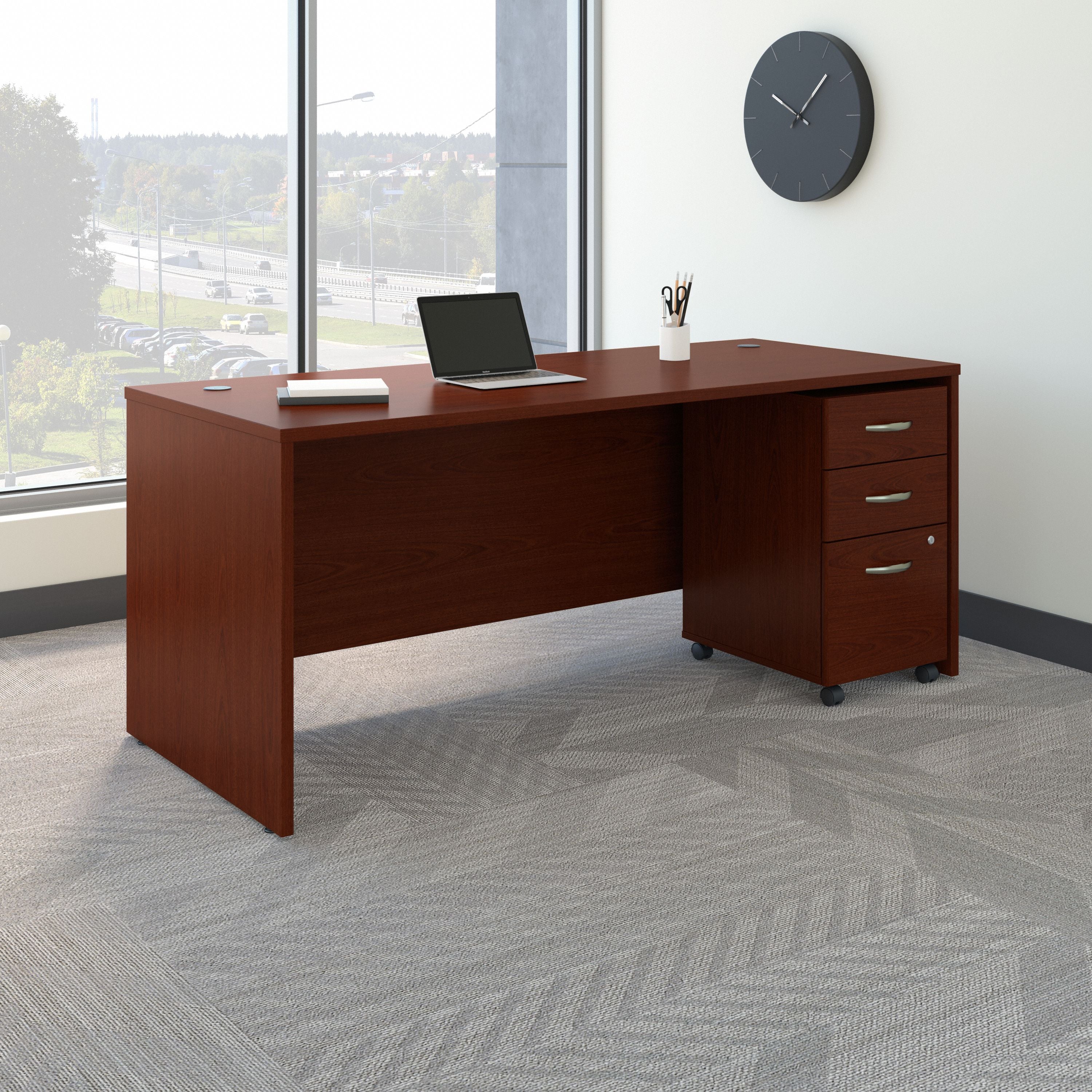 Bush Business Furniture Series C 72W x 30D Office Desk with Mobile File Cabinet in Mahogany - 71.1" Width x 29.37" Depth x 29.84" Height
