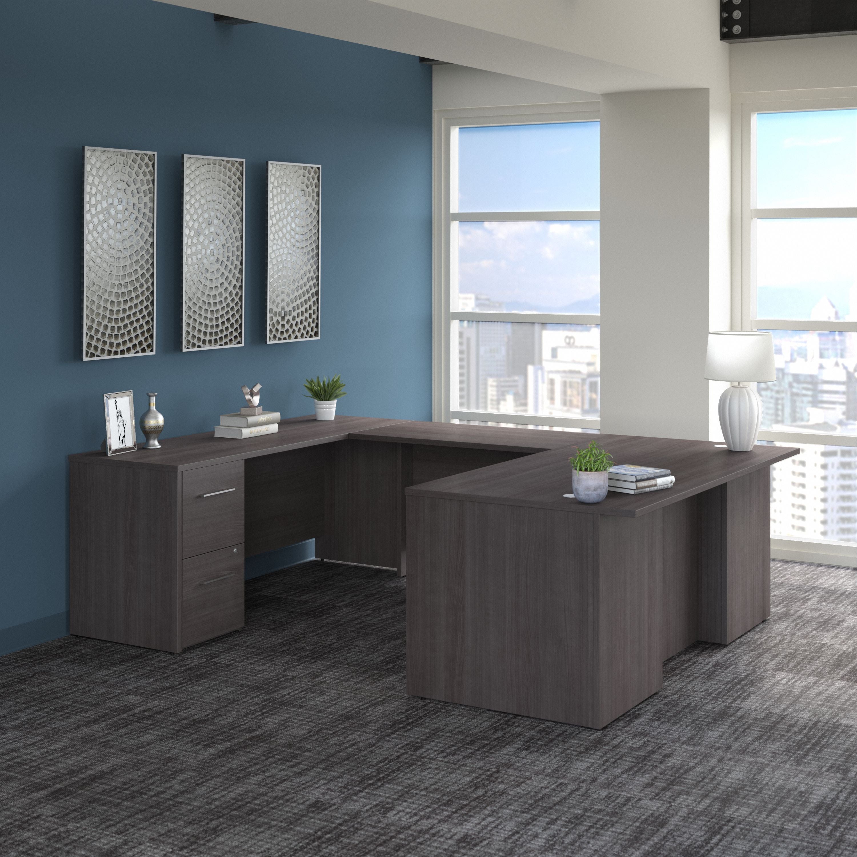 Bush Business Furniture Office 500 72W U Shaped Executive Desk with Drawers in Storm Gray - 71.02" Width x 100.43" Depth x 29.82" Height