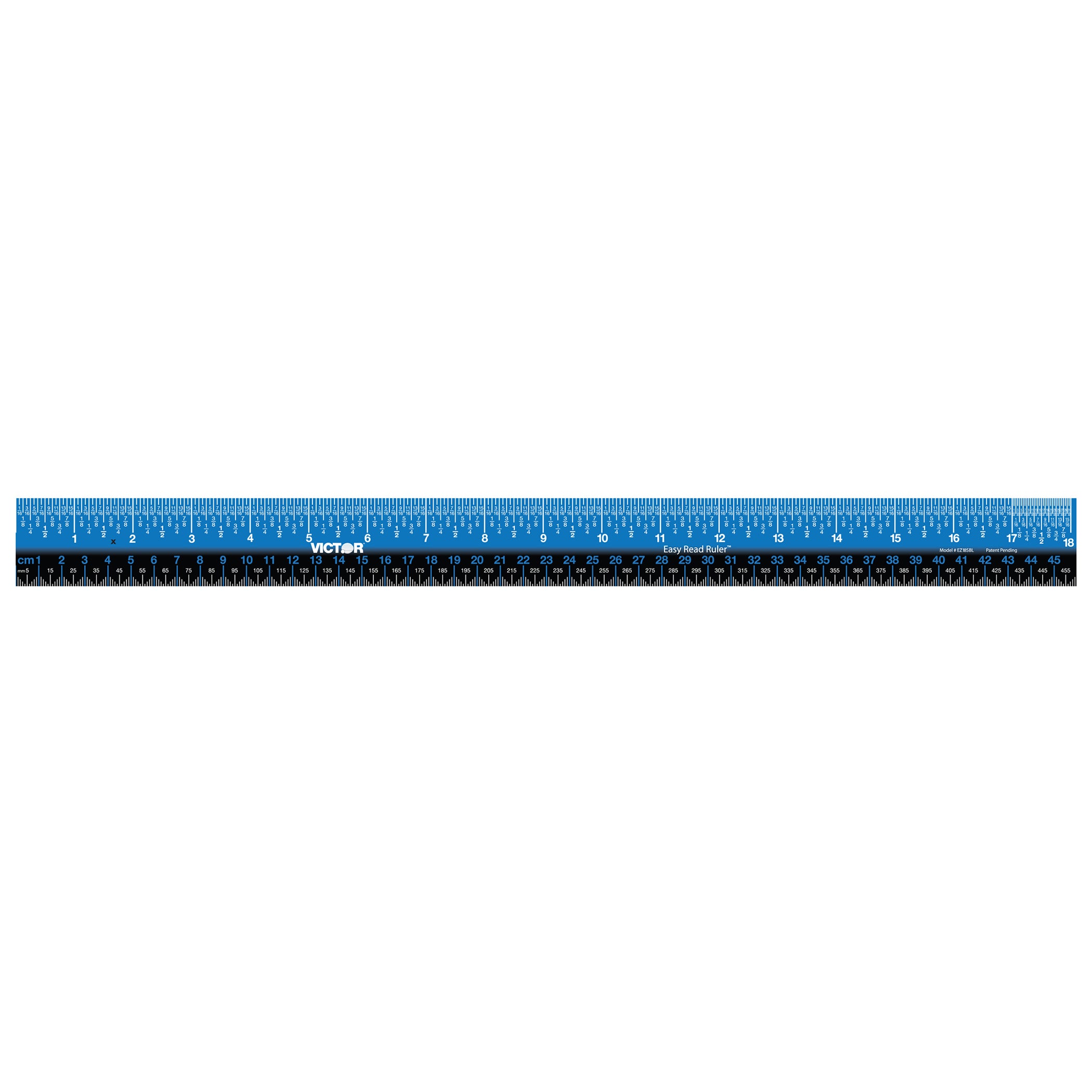 Easy Read Ruler, 18", Blue/Black, Stainless Steel