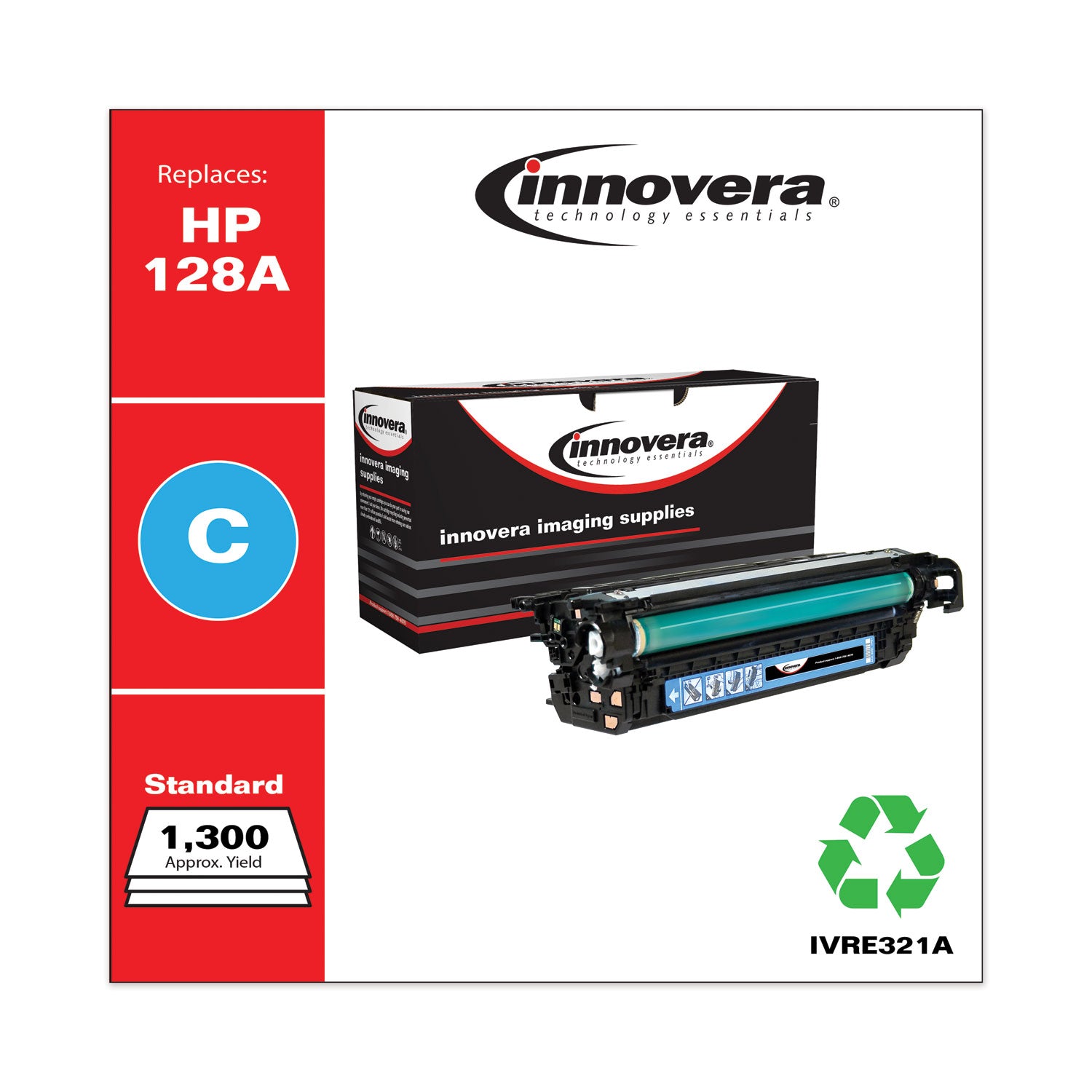 Remanufactured Cyan Toner, Replacement for 128A (CE321A), 1,300 Page-Yield