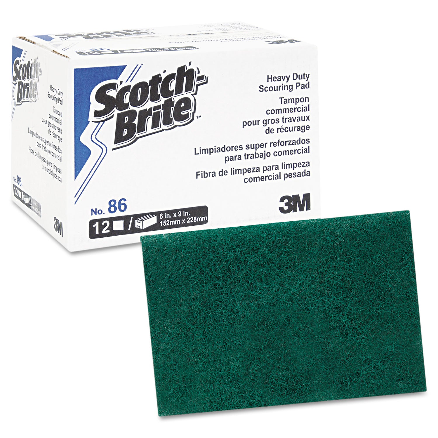 Scotch-Brite Heavy-Duty Scouring Pad - 9" Height x 6" Width - 1 Dozen - Synthetic Fiber, Resin - Green