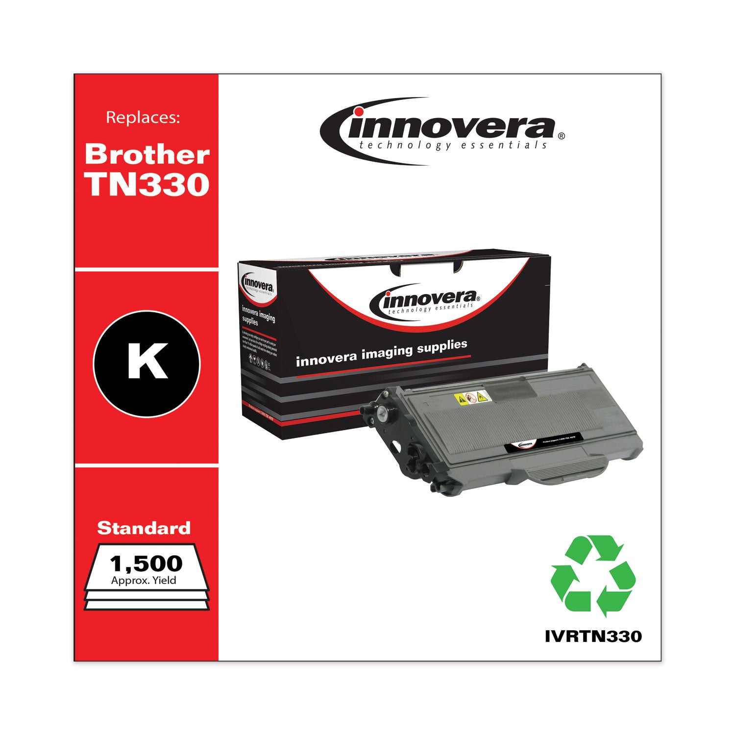 Remanufactured Black Toner, Replacement for TN330, 1,500 Page-Yield