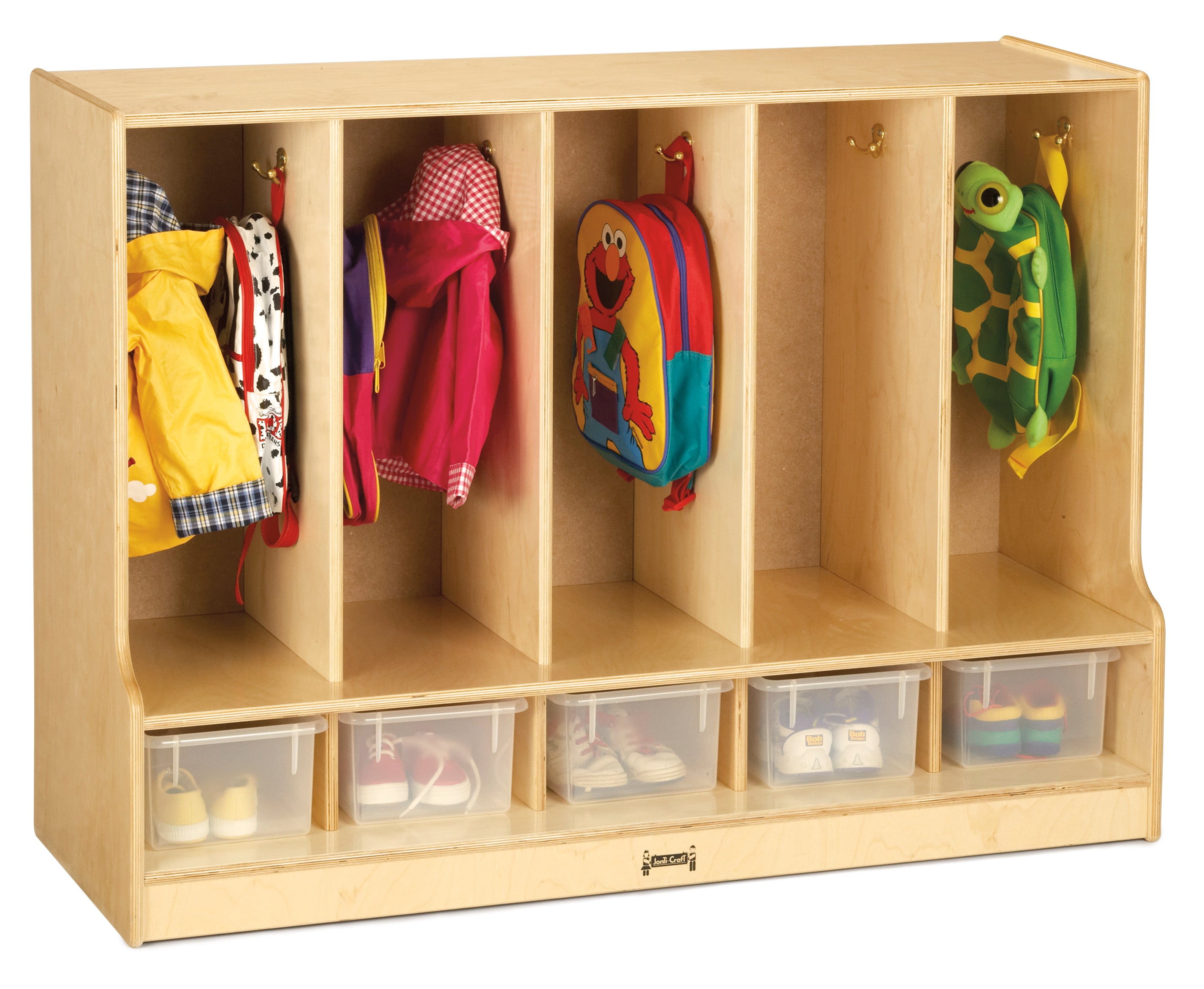 Jonti-Craft® Toddler 5 Section Coat Locker with Step - with Clear Cubbie-Trays