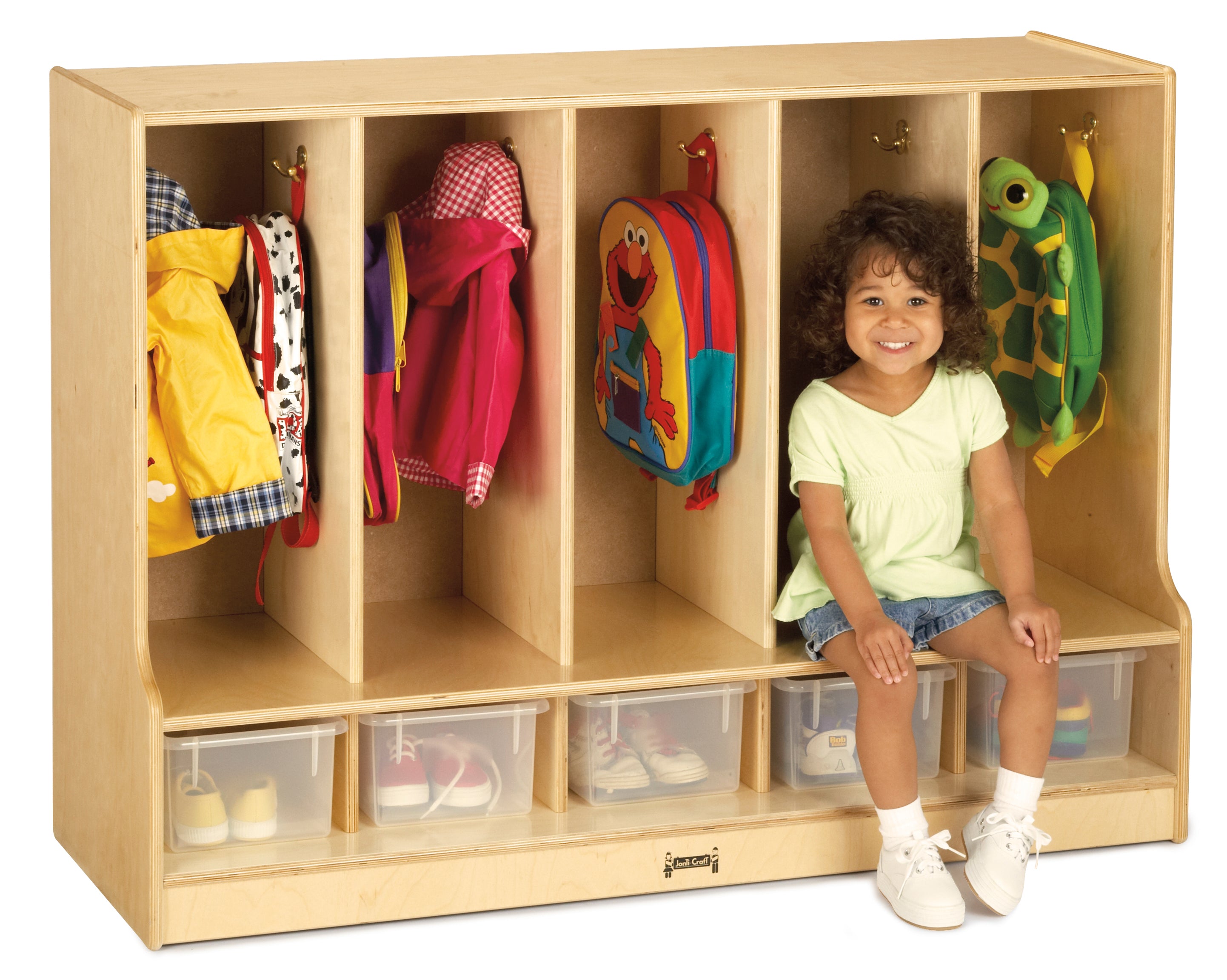 Jonti-Craft® Toddler 5 Section Coat Locker with Step - with Clear Cubbie-Trays